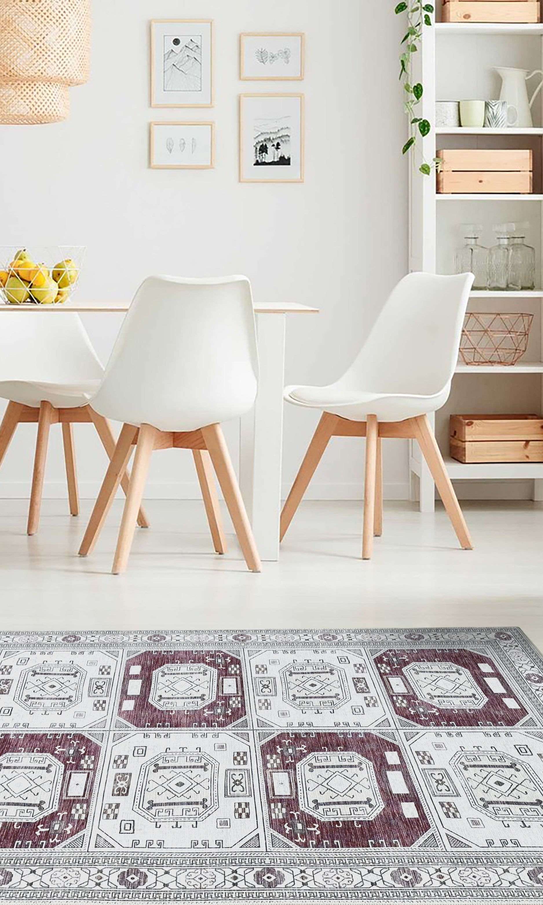 Jianna Modern Turkish Cream Burgundy Rug