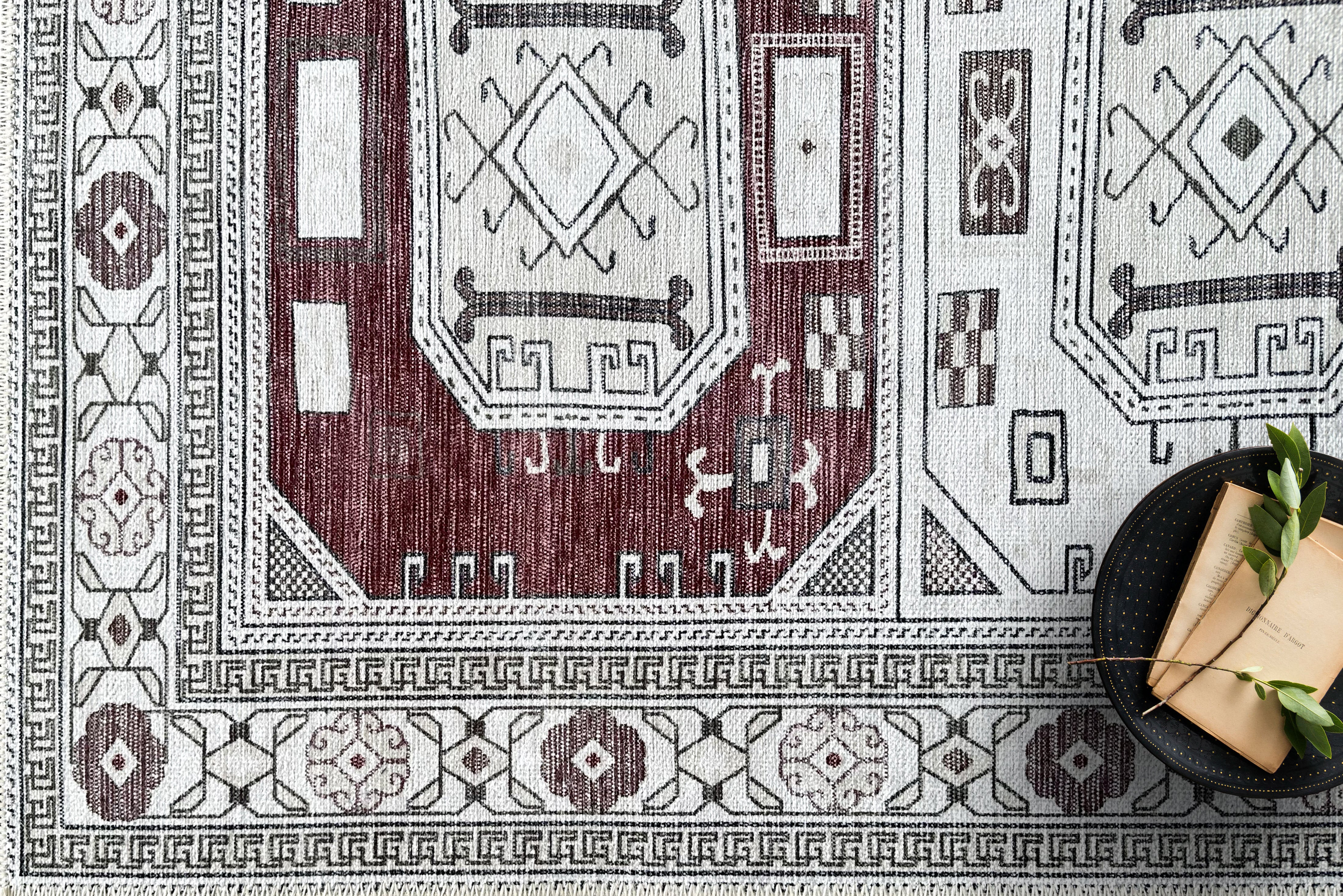 Jianna Modern Turkish Cream Burgundy Rug