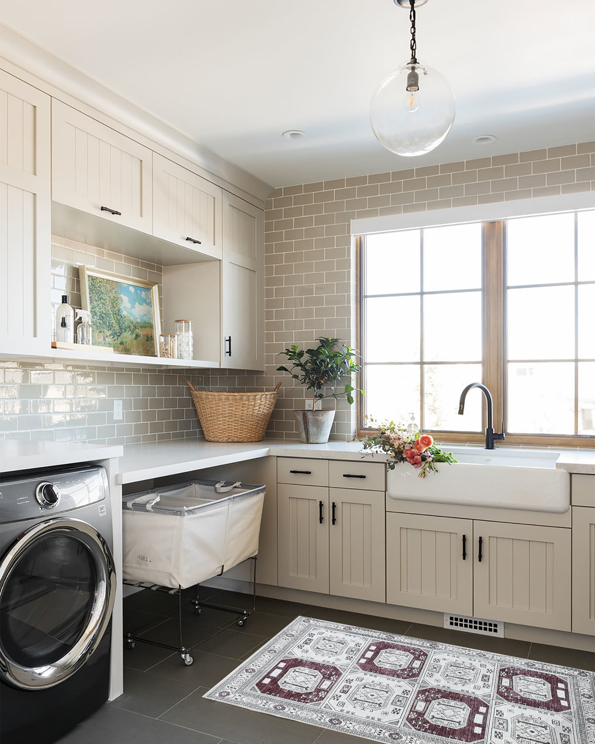 Jianna Modern Turkish Cream Burgundy Rug