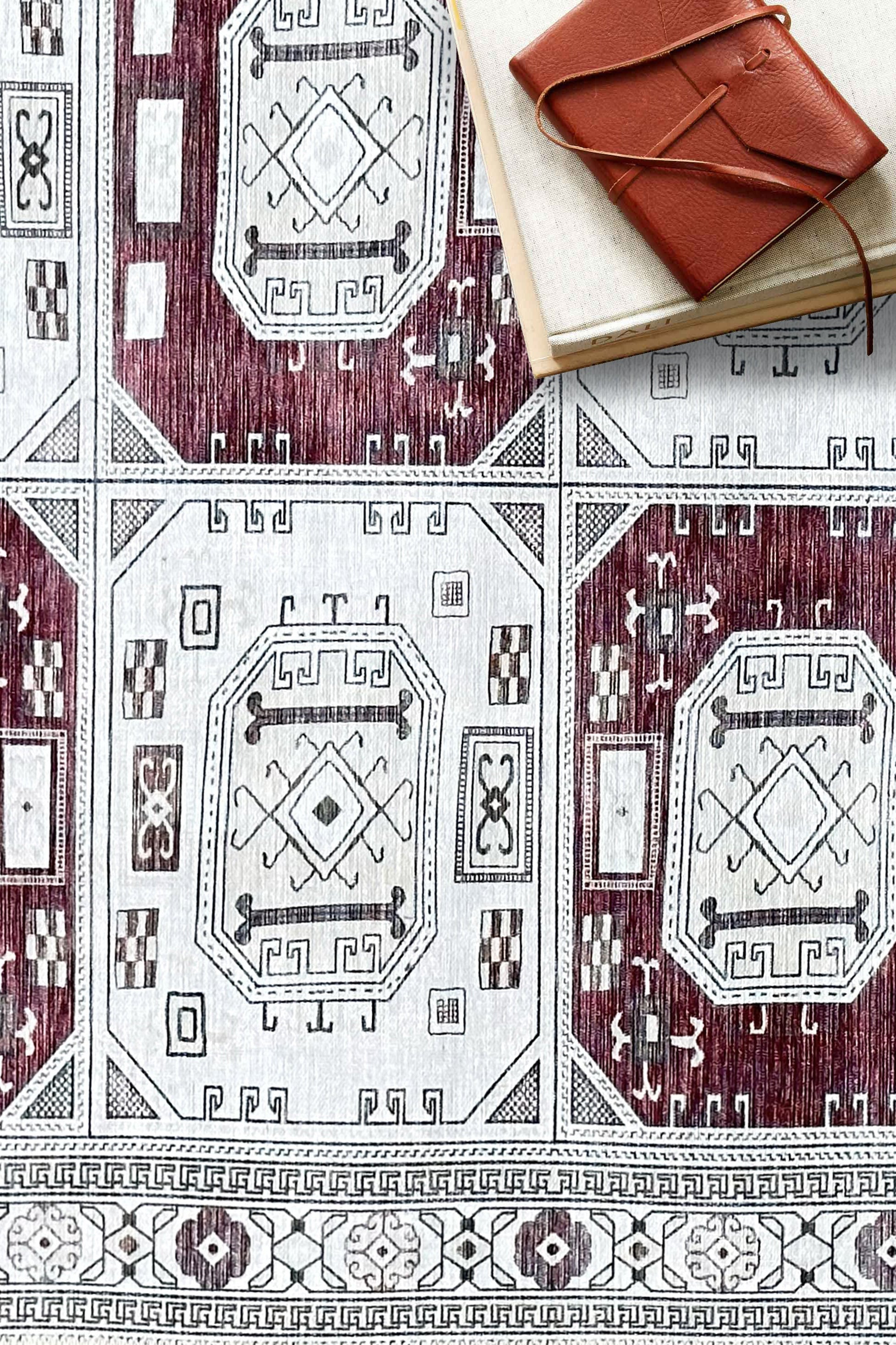 Jianna Modern Turkish Cream Burgundy Rug