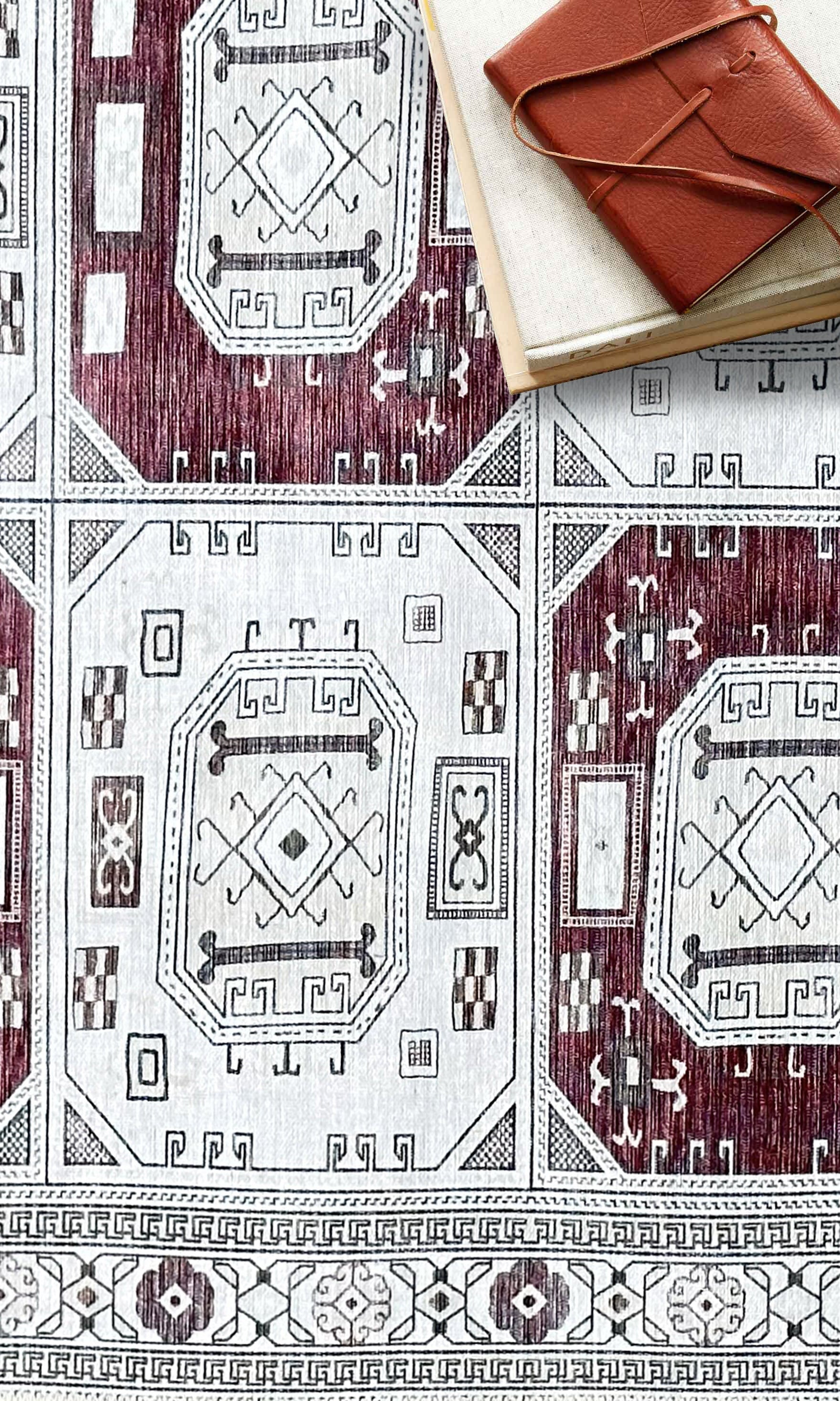 Jianna Modern Turkish Cream Burgundy Rug