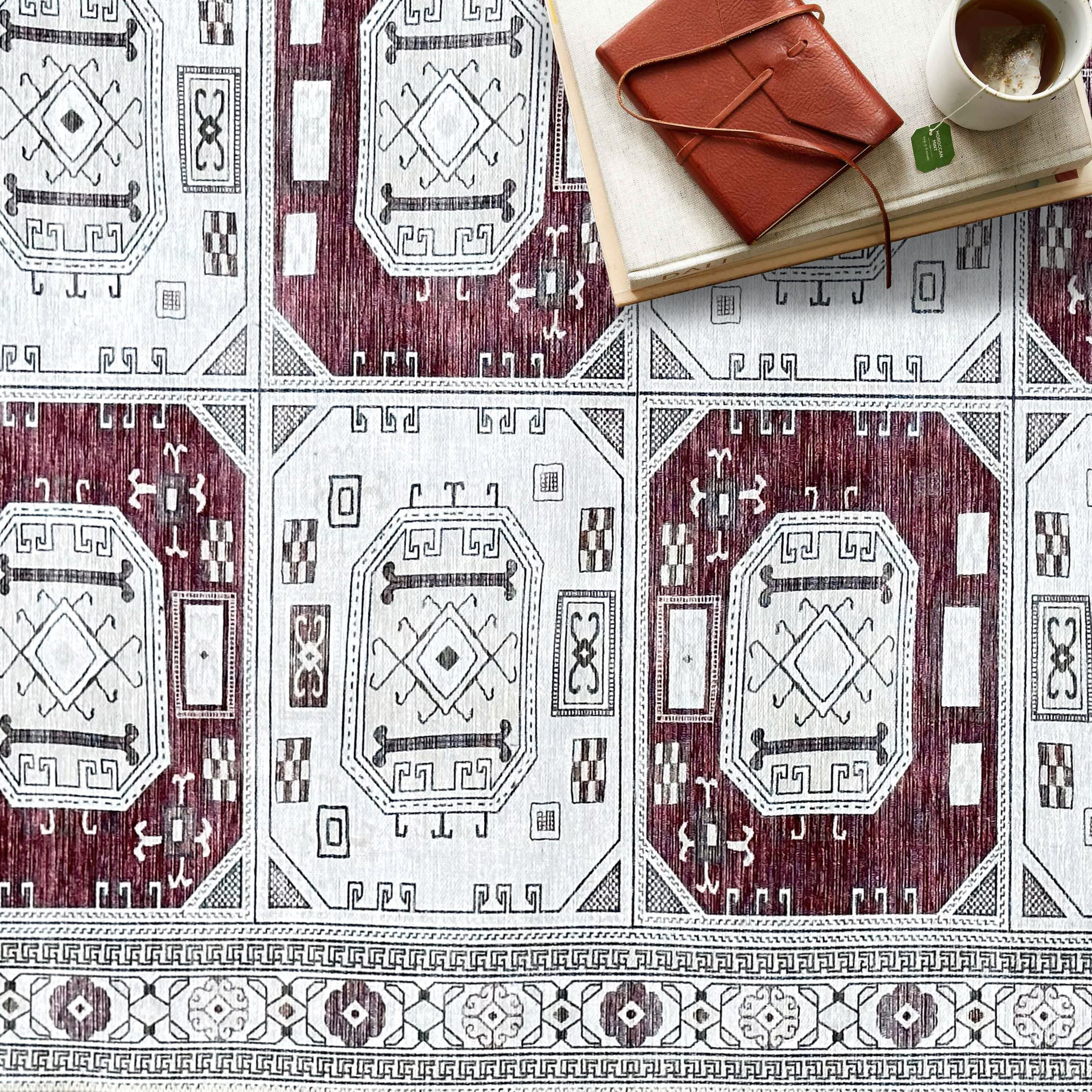 Jianna Modern Turkish Cream Burgundy Rug