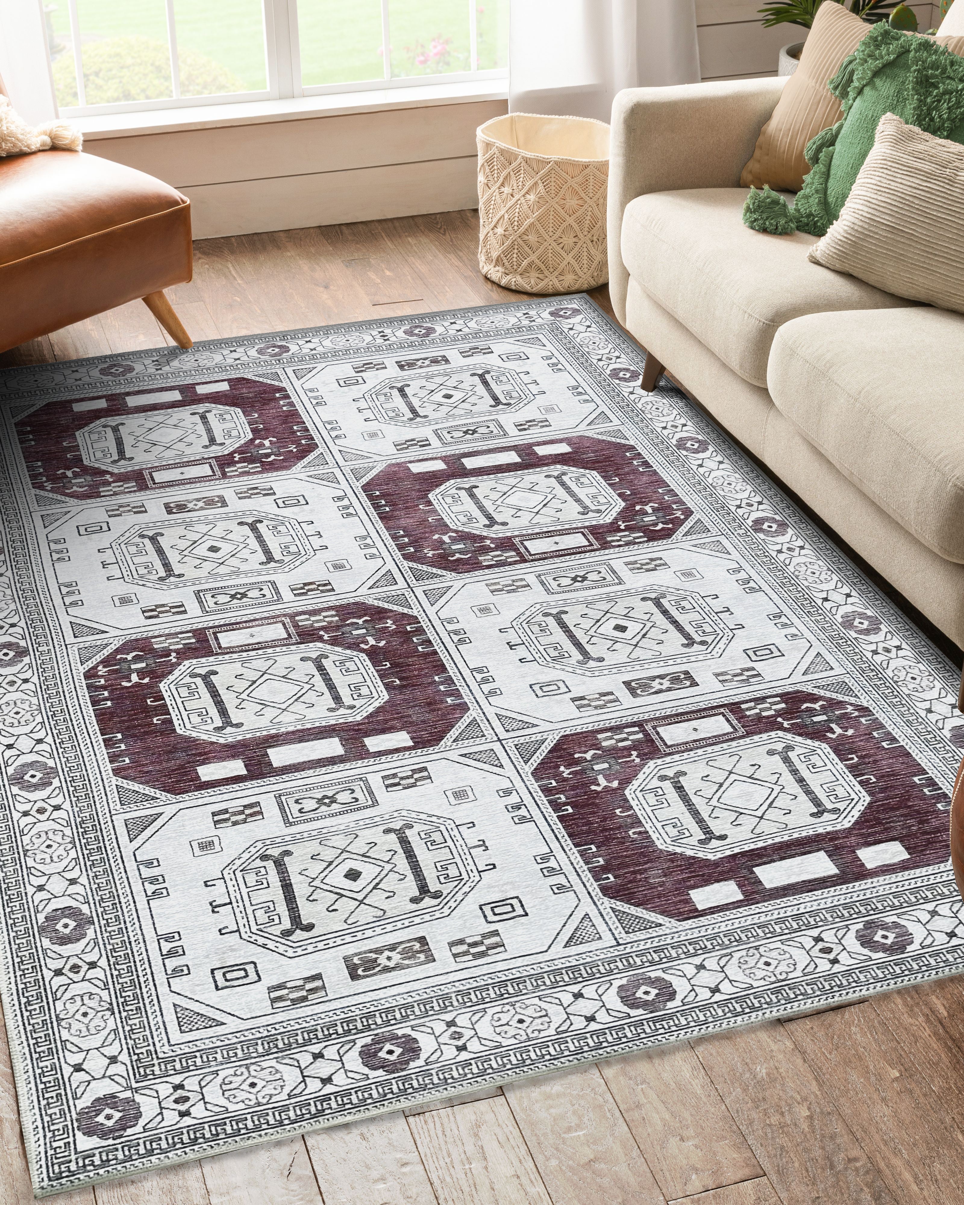 Jianna Modern Turkish Cream Burgundy Rug