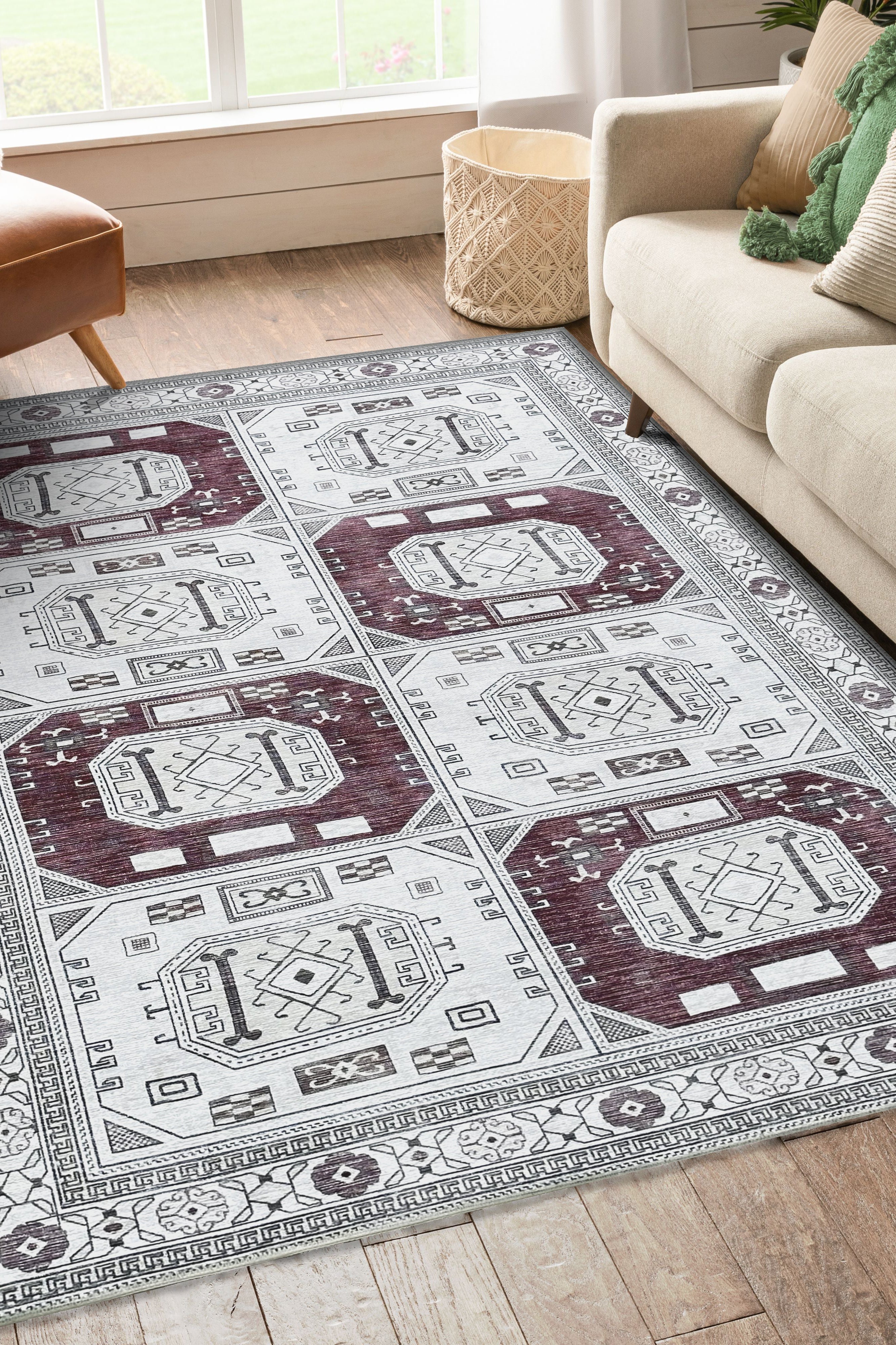 Jianna Modern Turkish Cream Burgundy Rug