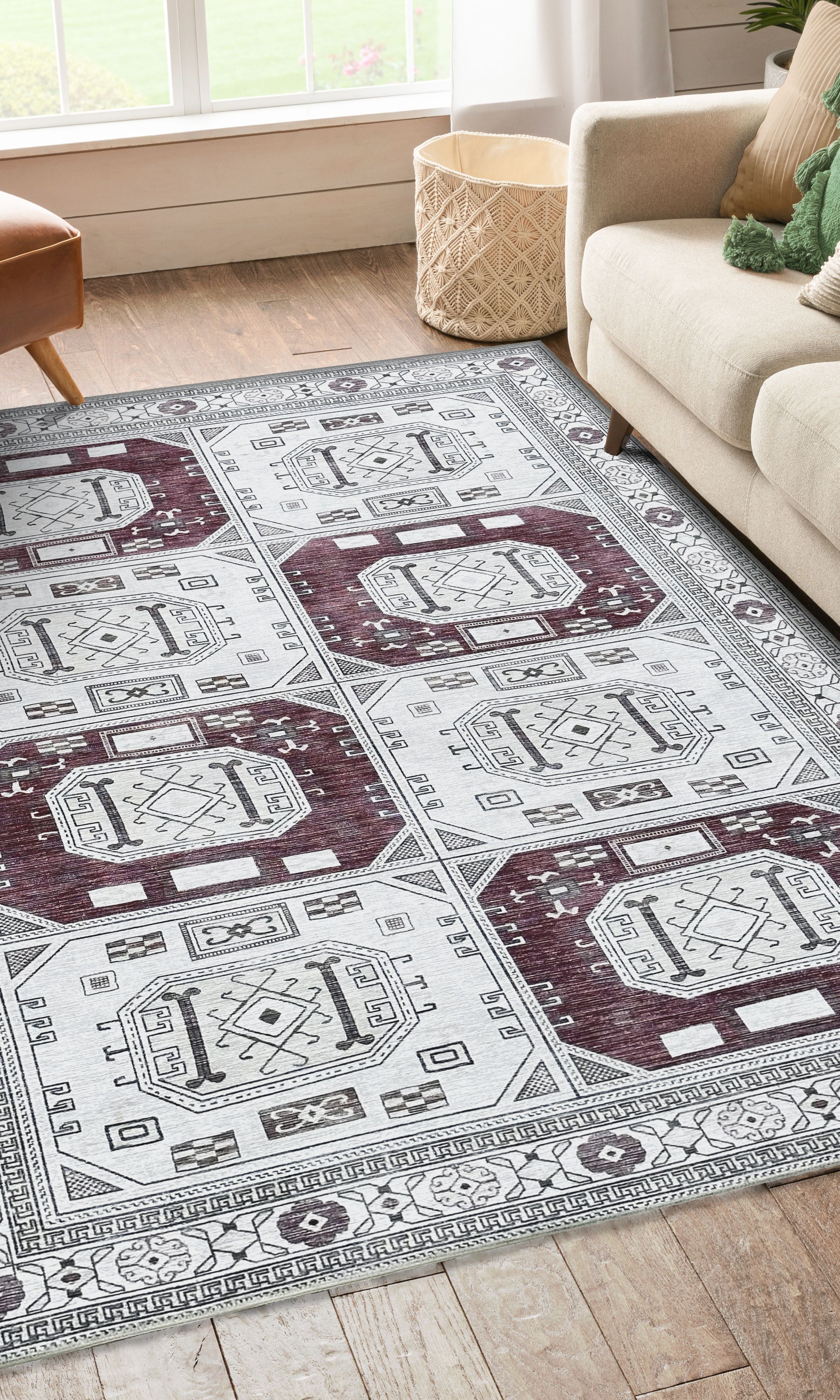 Jianna Modern Turkish Cream Burgundy Rug