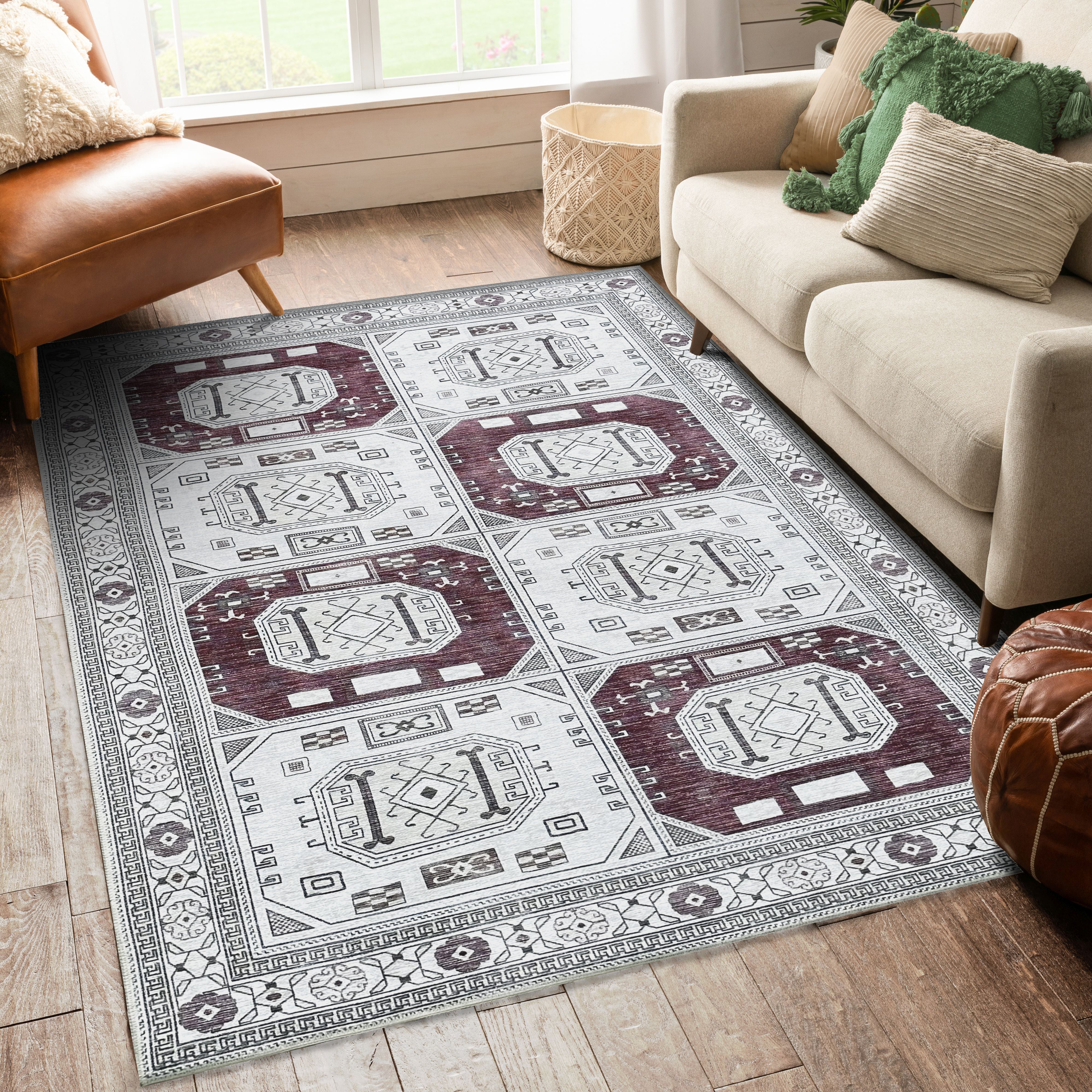Jianna Modern Turkish Cream Burgundy Rug