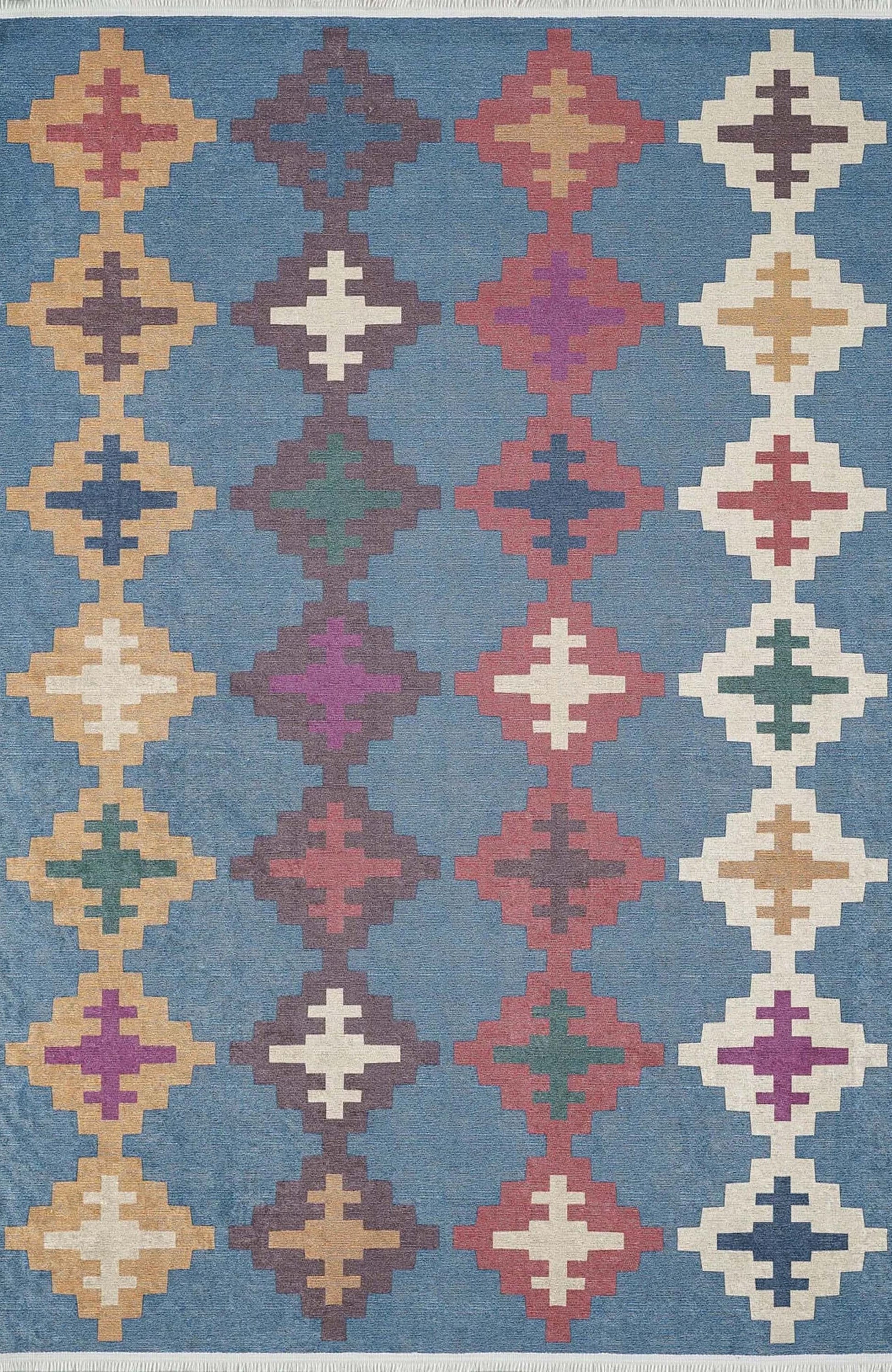 Jinwa Turkish Kilim Beige Blue Rug