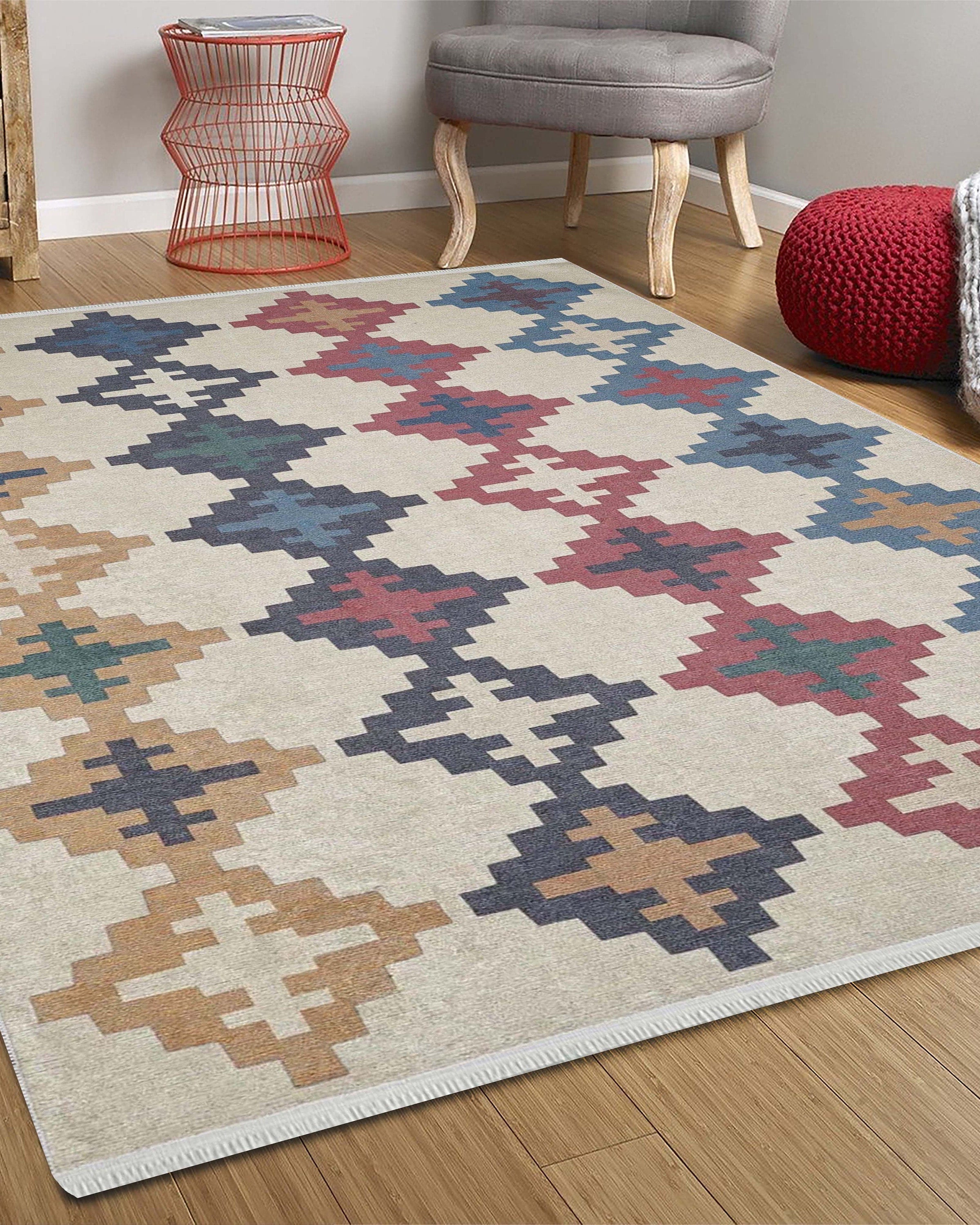 Jinwa Turkish Kilim Beige Blue Rug