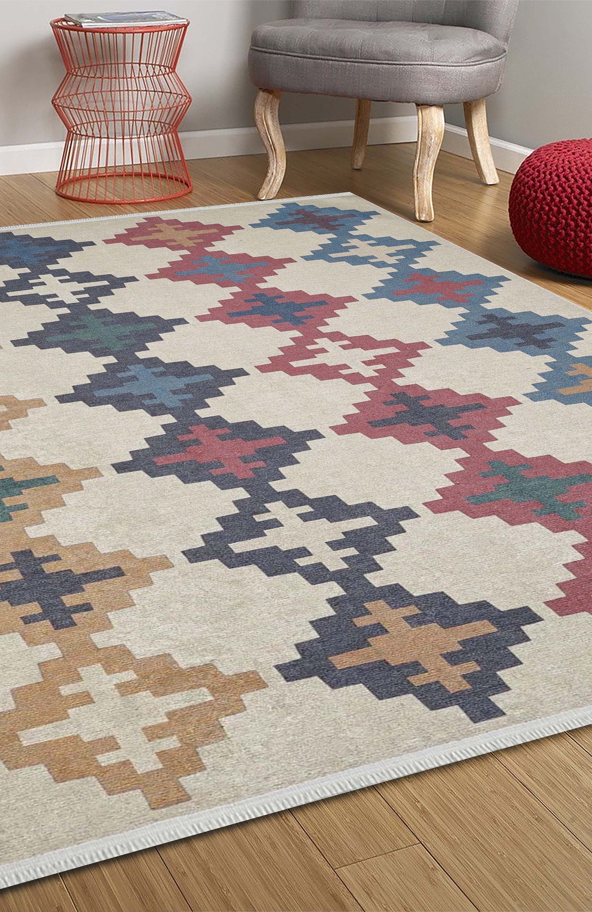 Jinwa Turkish Kilim Beige Blue Rug