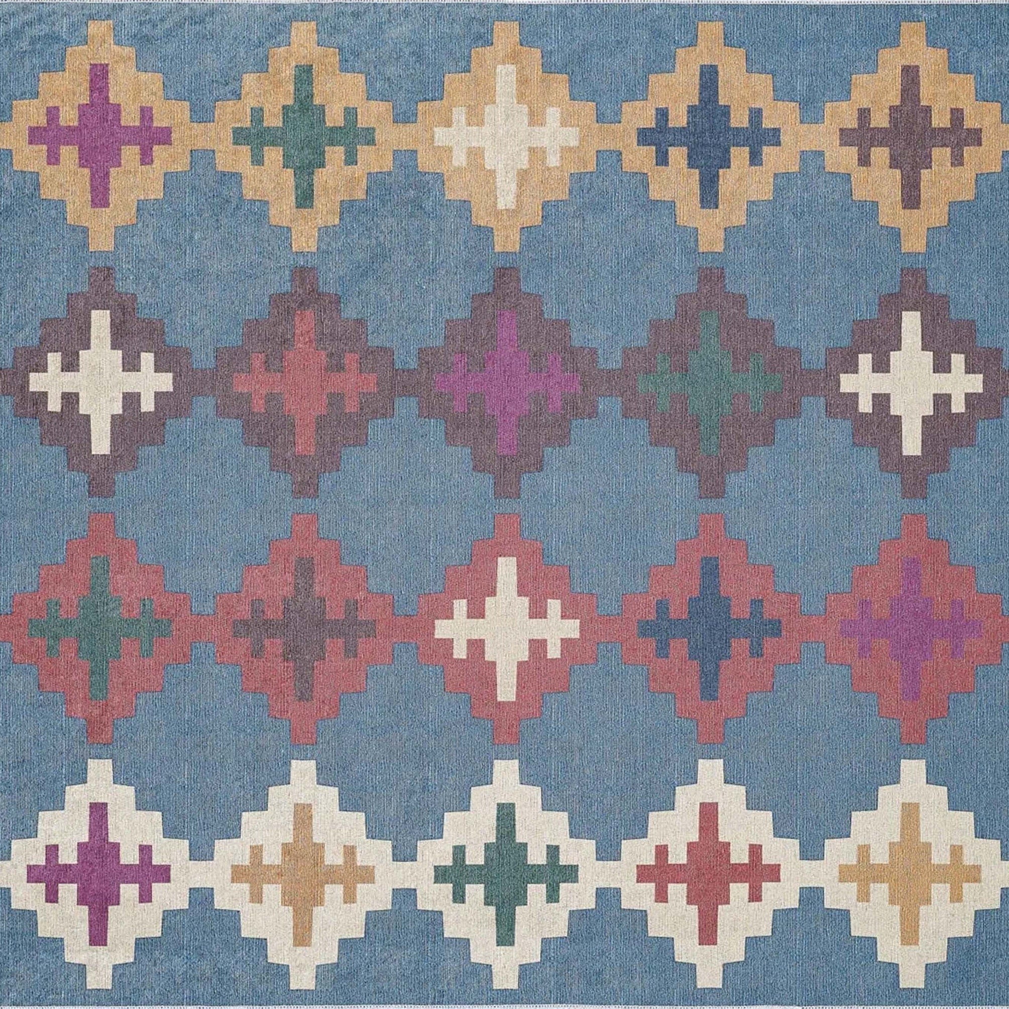Jinwa Turkish Kilim Beige Blue Rug