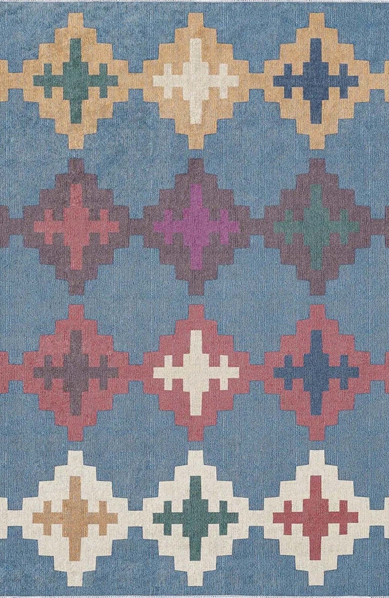 Jinwa Turkish Kilim Beige Blue Rug