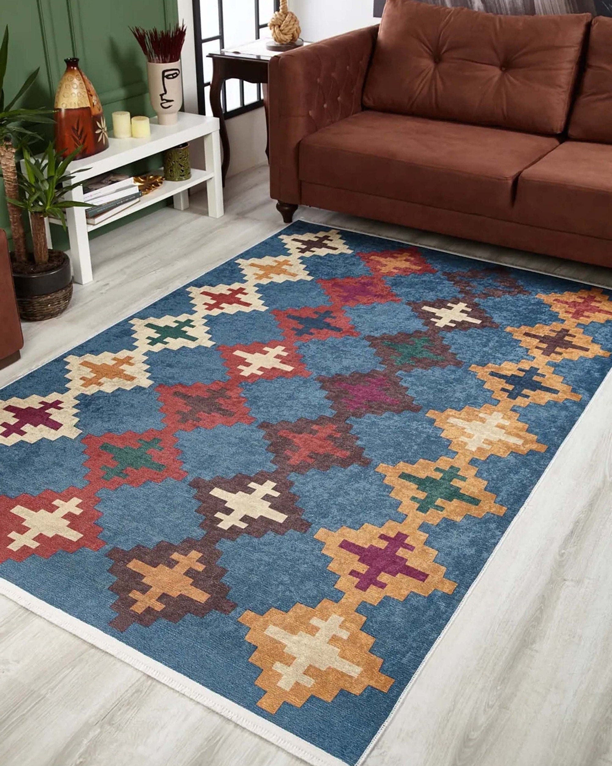 Jinwa Turkish Kilim Beige Blue Rug