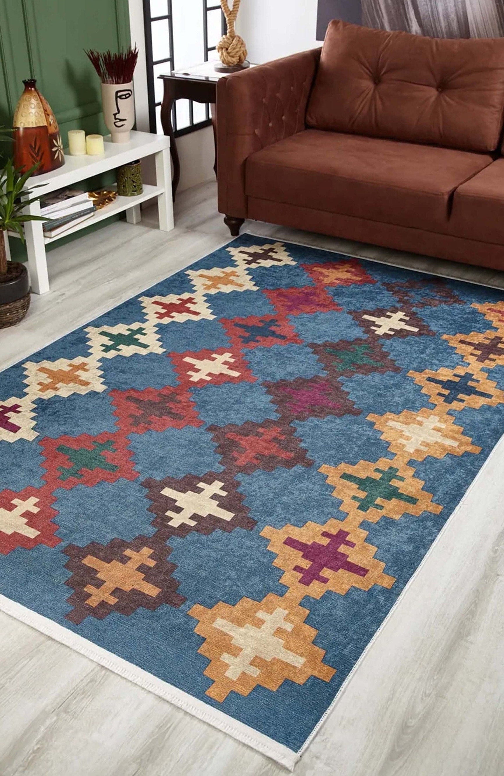 Jinwa Turkish Kilim Beige Blue Rug