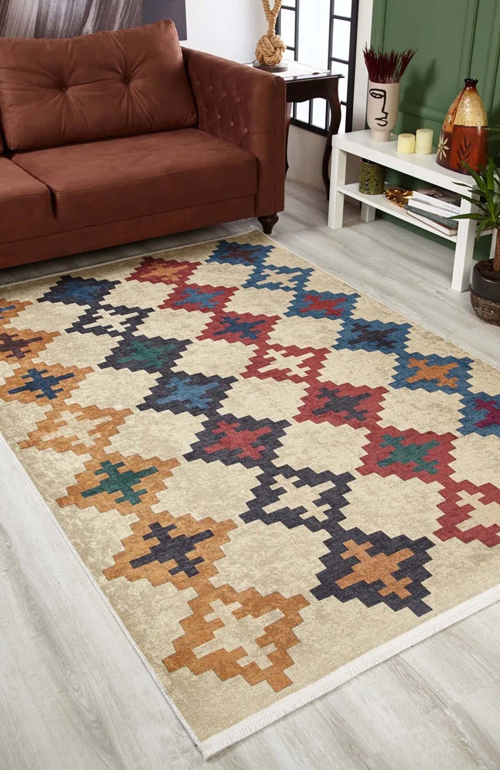 Jinwa Turkish Kilim Beige Blue Rug