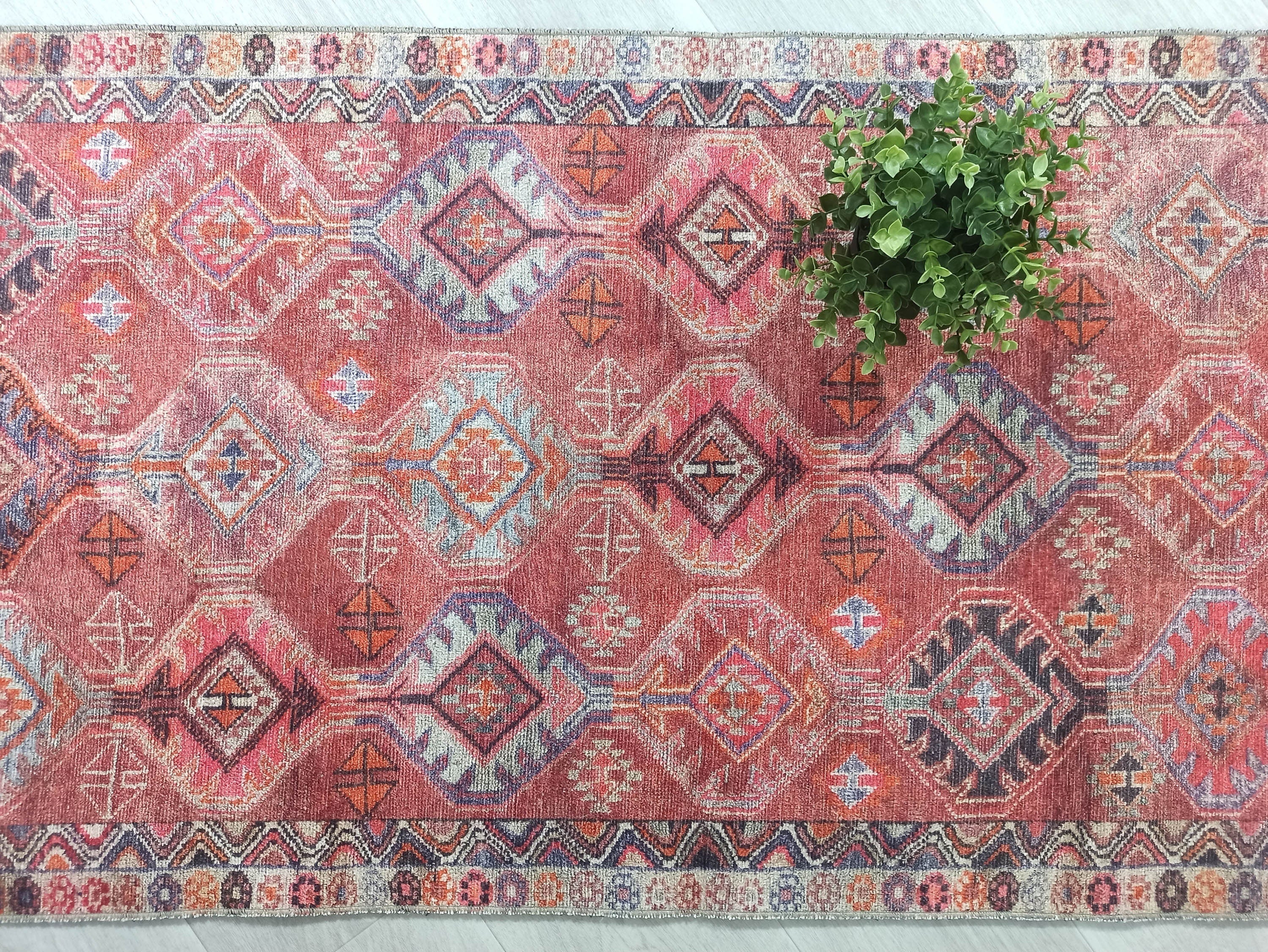 Kaki Rug Turkish Vintage Terracotta Red Orange Pink Rug
