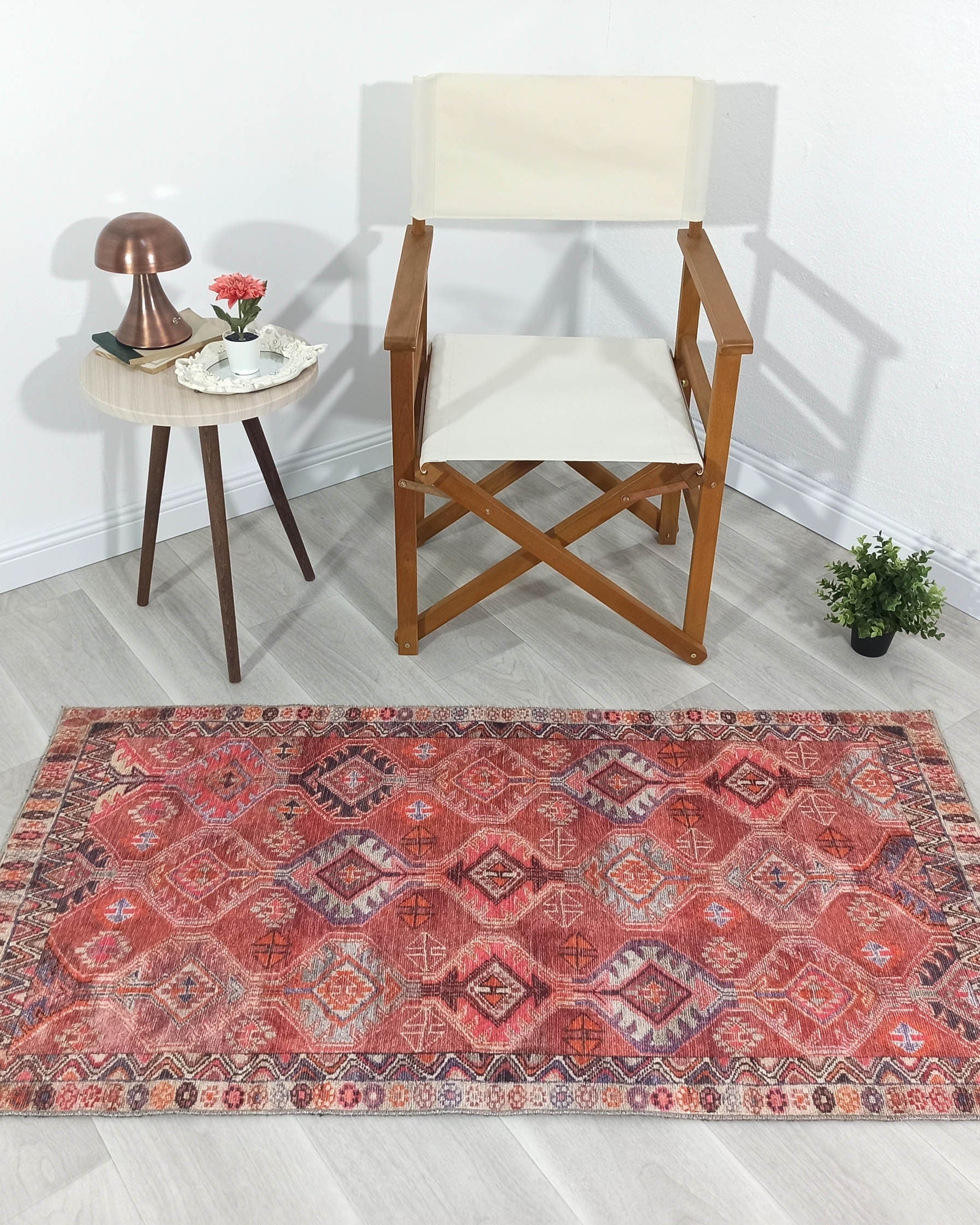 Kaki Rug Turkish Vintage Terracotta Red Orange Pink Rug