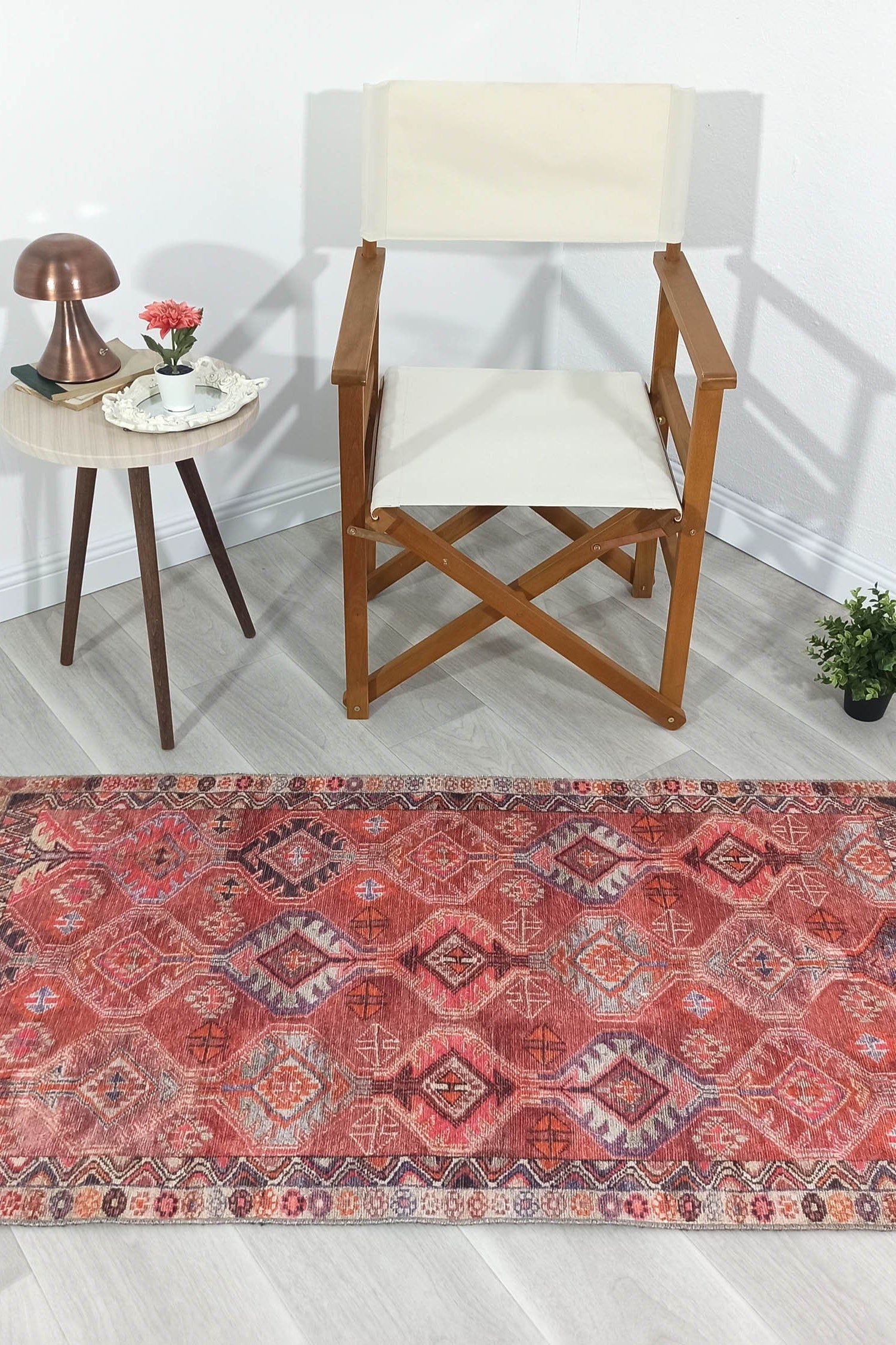 Kaki Rug Turkish Vintage Terracotta Red Orange Pink Rug