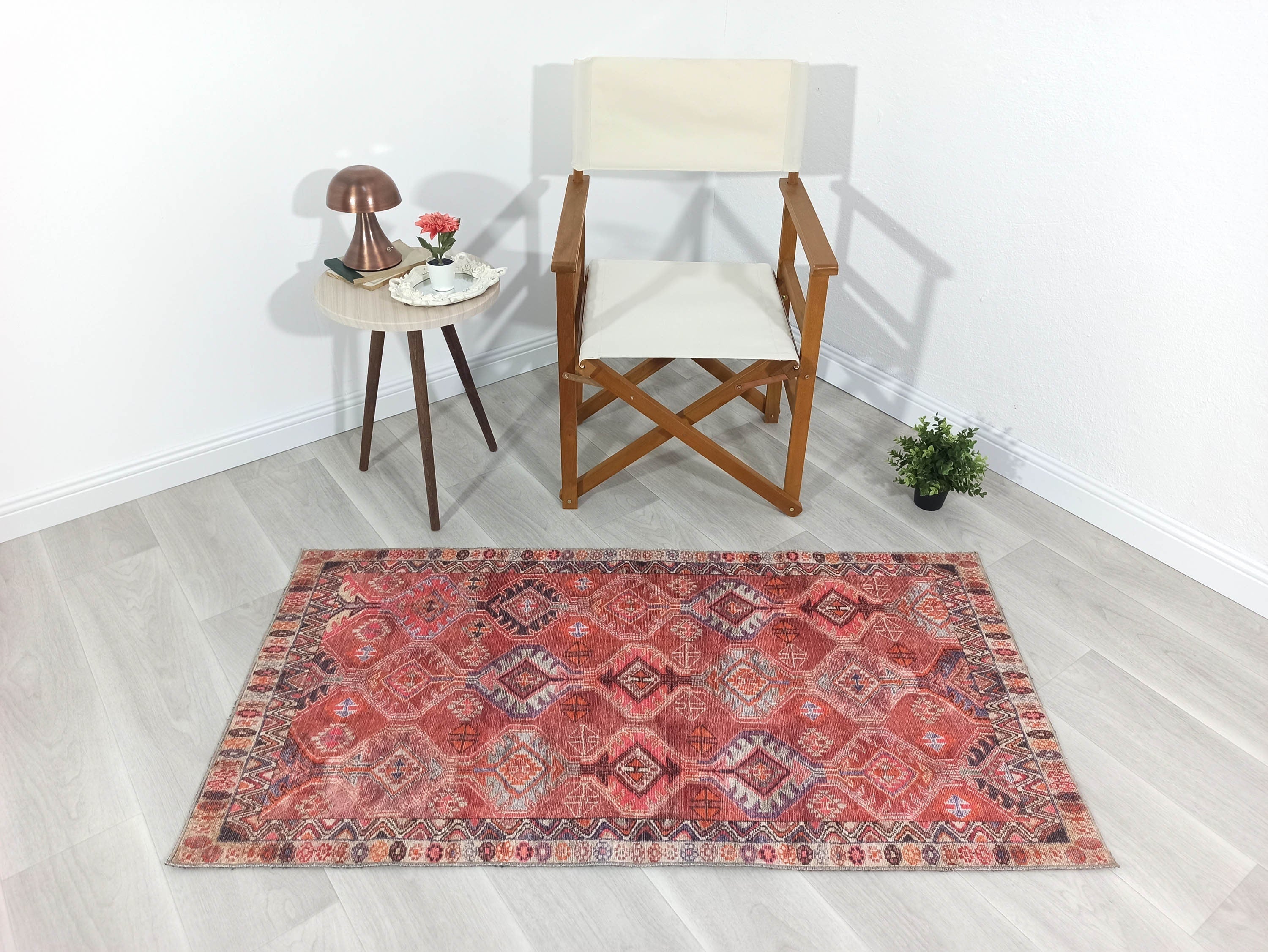 Kaki Rug Turkish Vintage Terracotta Red Orange Pink Rug