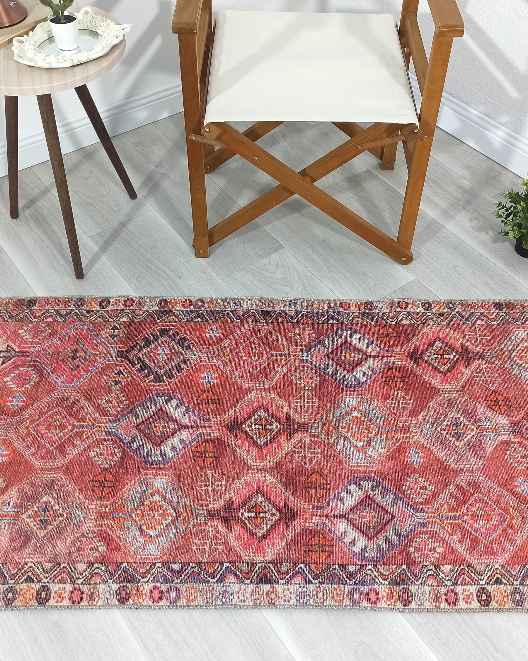 Kaki Rug Turkish Vintage Terracotta Red Orange Pink Rug