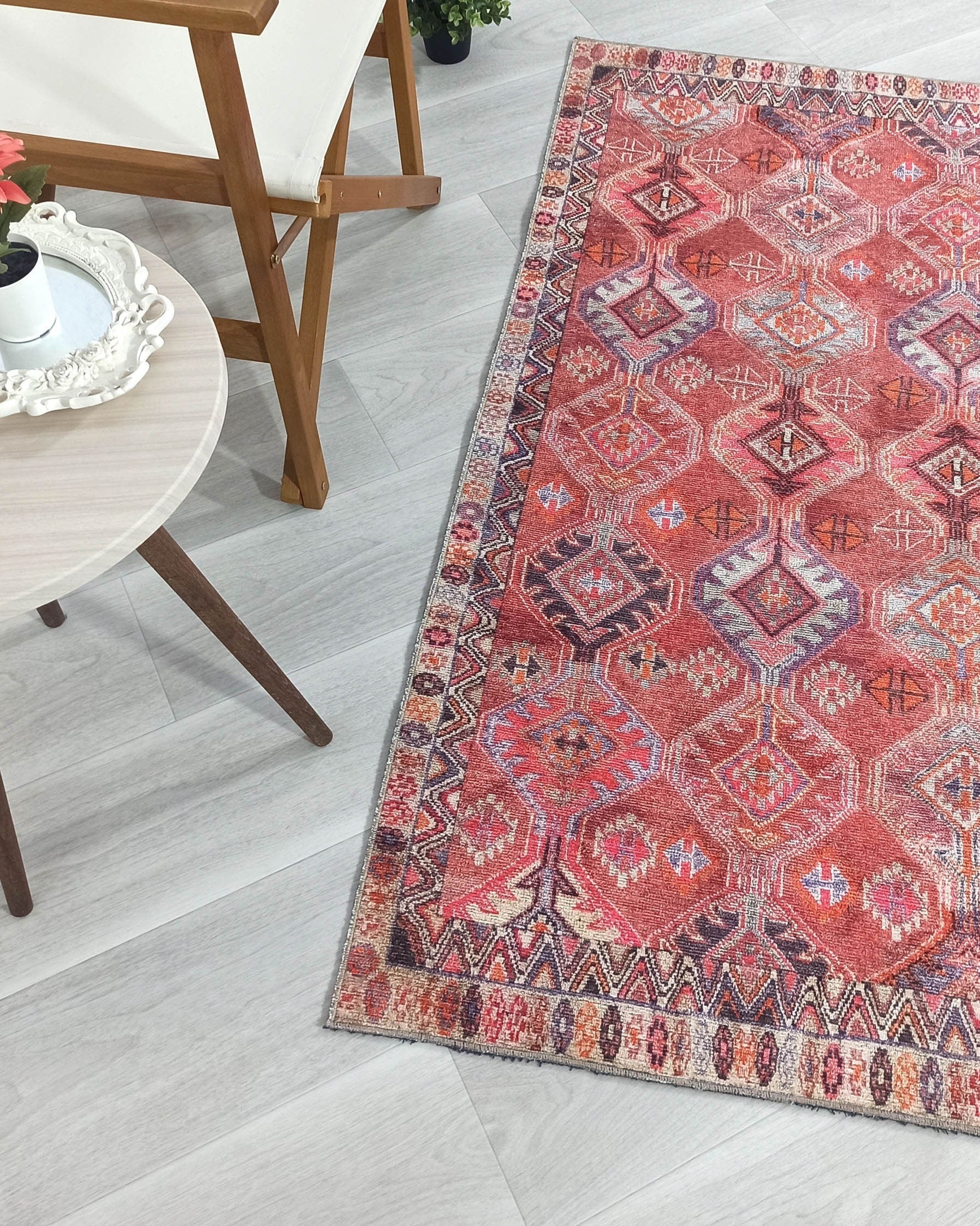 Kaki Rug Turkish Vintage Terracotta Red Orange Pink Rug