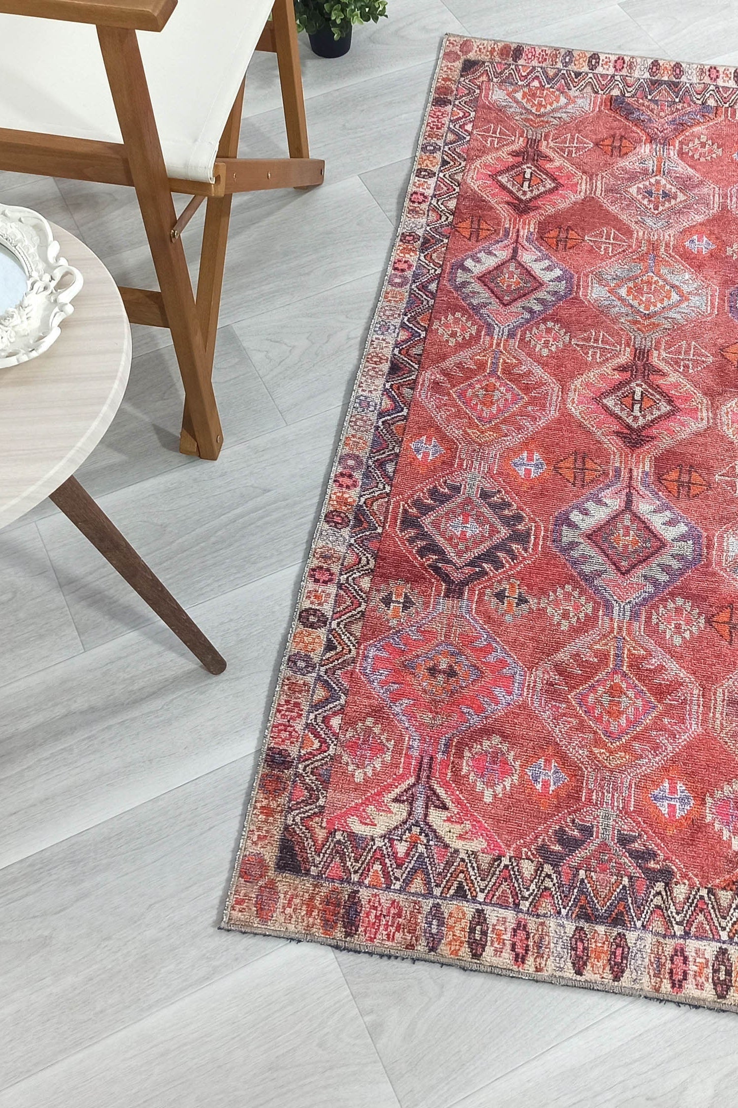 Kaki Rug Turkish Vintage Terracotta Red Orange Pink Rug