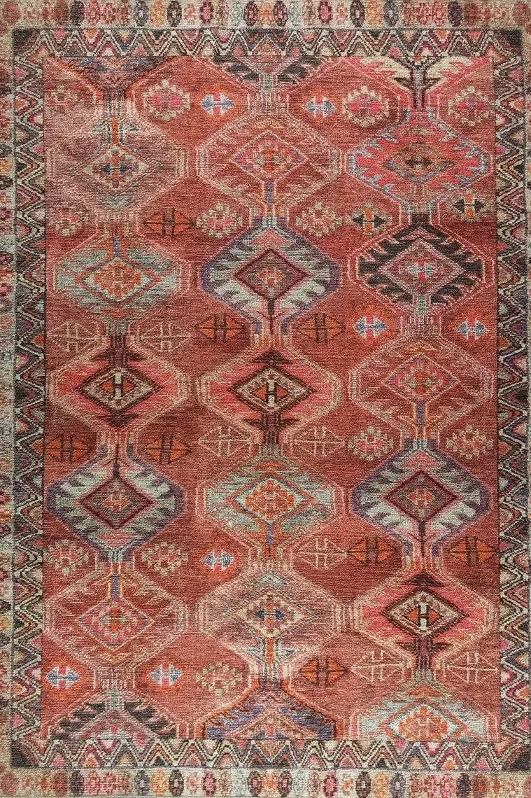Kaki Rug Turkish Vintage Terracotta Red Orange Pink Rug