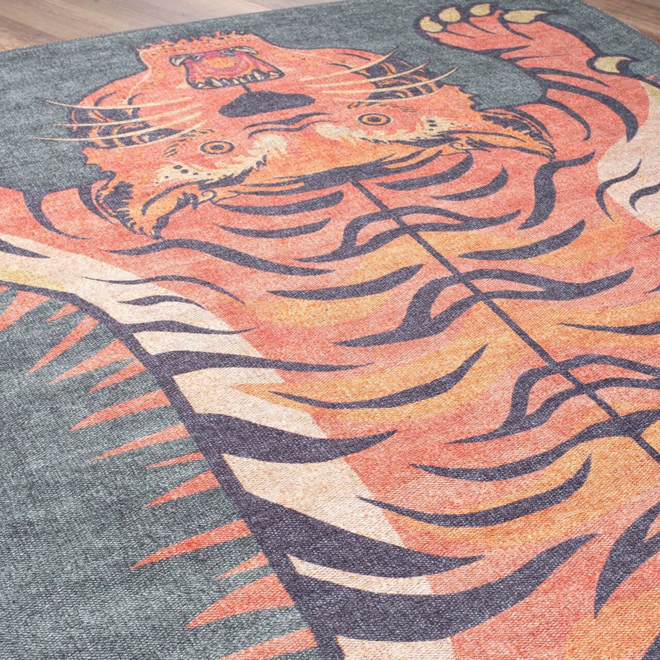 Kaplan Tibetan Tiger Orange & Faded Green Rug