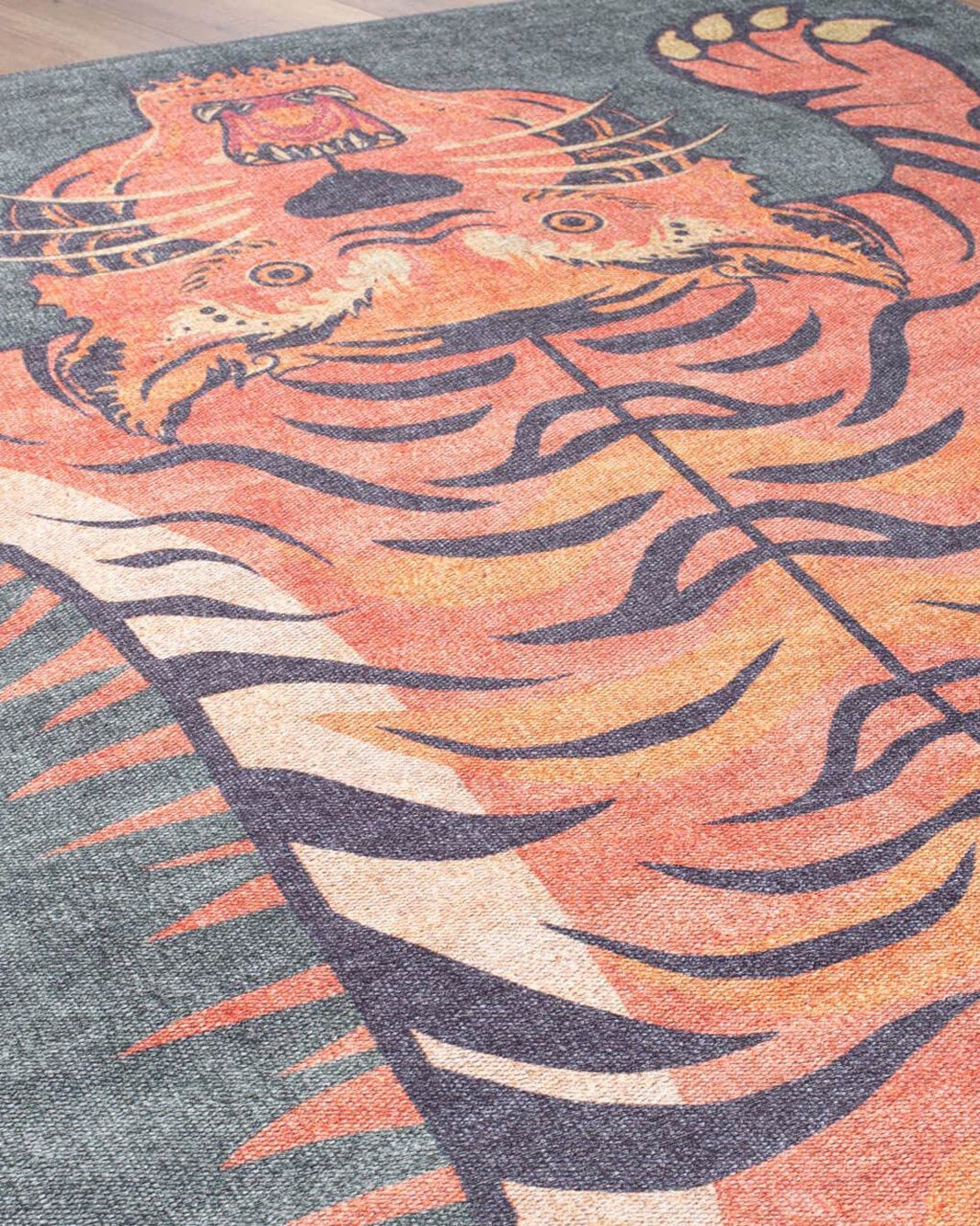 Kaplan Tibetan Tiger Orange & Faded Green Rug
