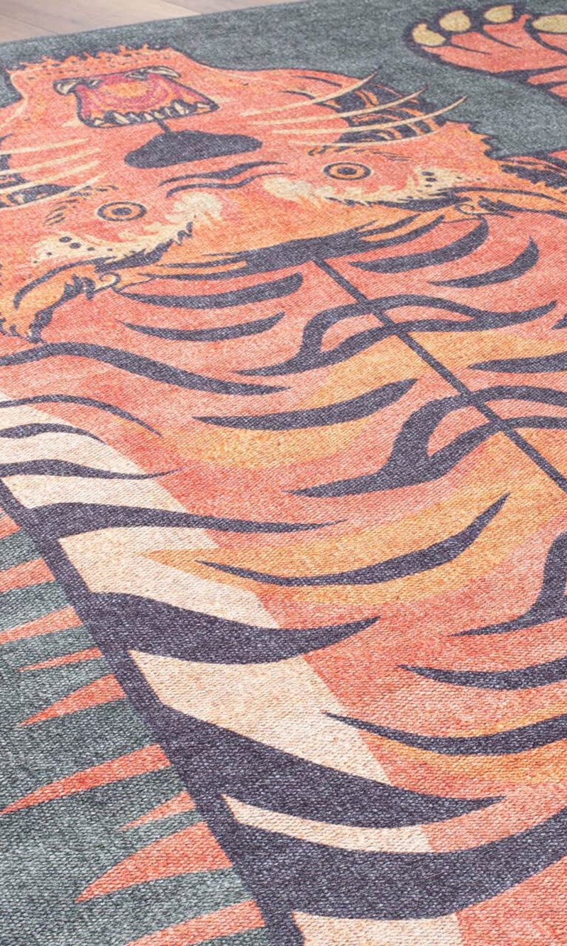 Kaplan Tibetan Tiger Orange & Faded Green Rug