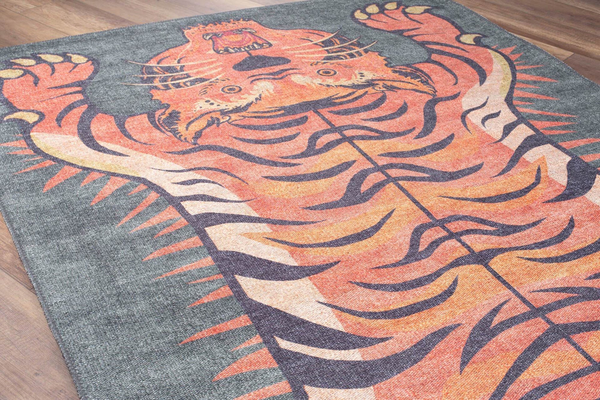 Kaplan Tibetan Tiger Orange & Faded Green Rug