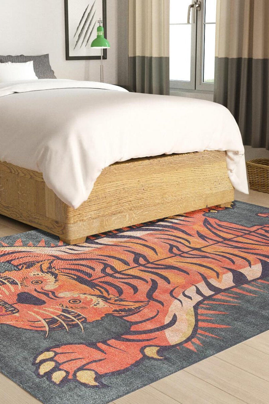 Kaplan Tibetan Tiger Orange & Faded Green Rug