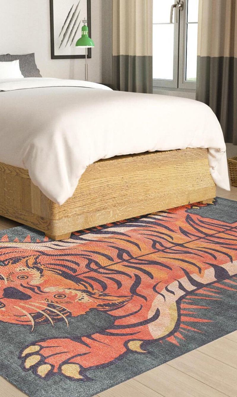 Kaplan Tibetan Tiger Orange & Faded Green Rug