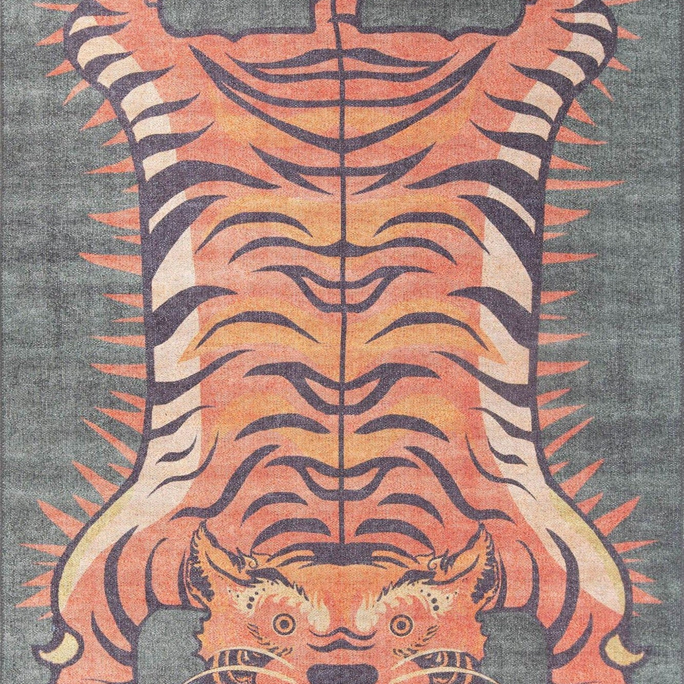 Kaplan Tibetan Tiger Orange & Faded Green Rug