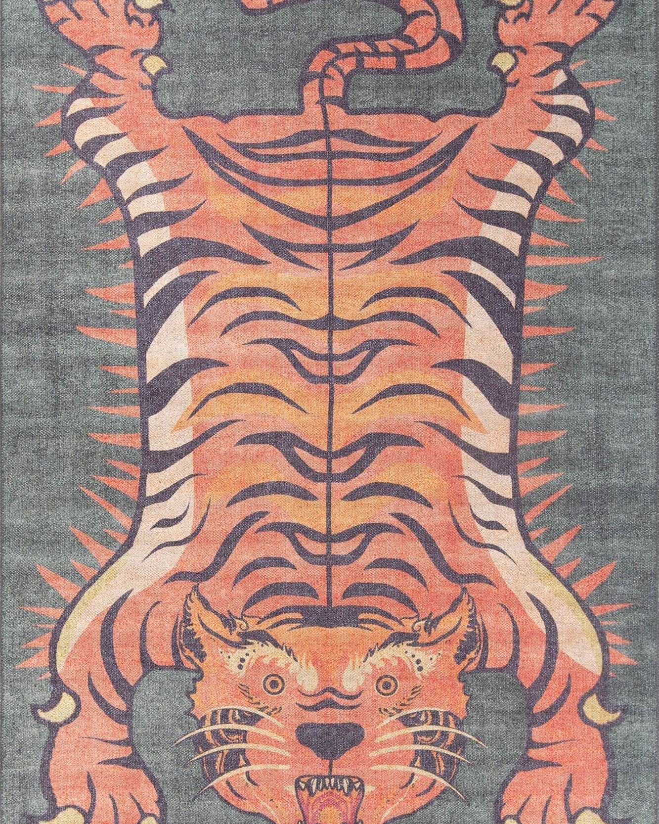 Kaplan Tibetan Tiger Orange & Faded Green Rug