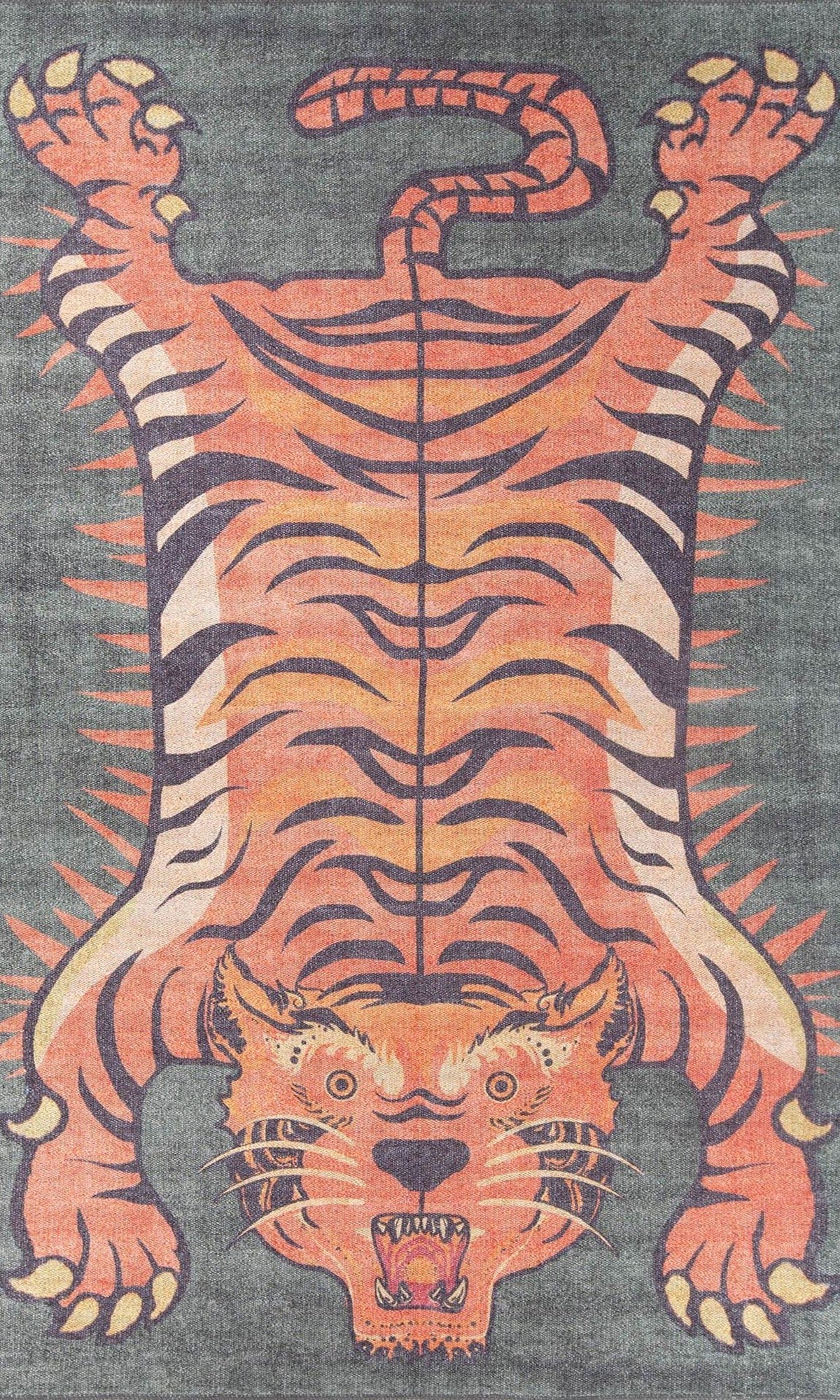 Kaplan Tibetan Tiger Orange & Faded Green Rug