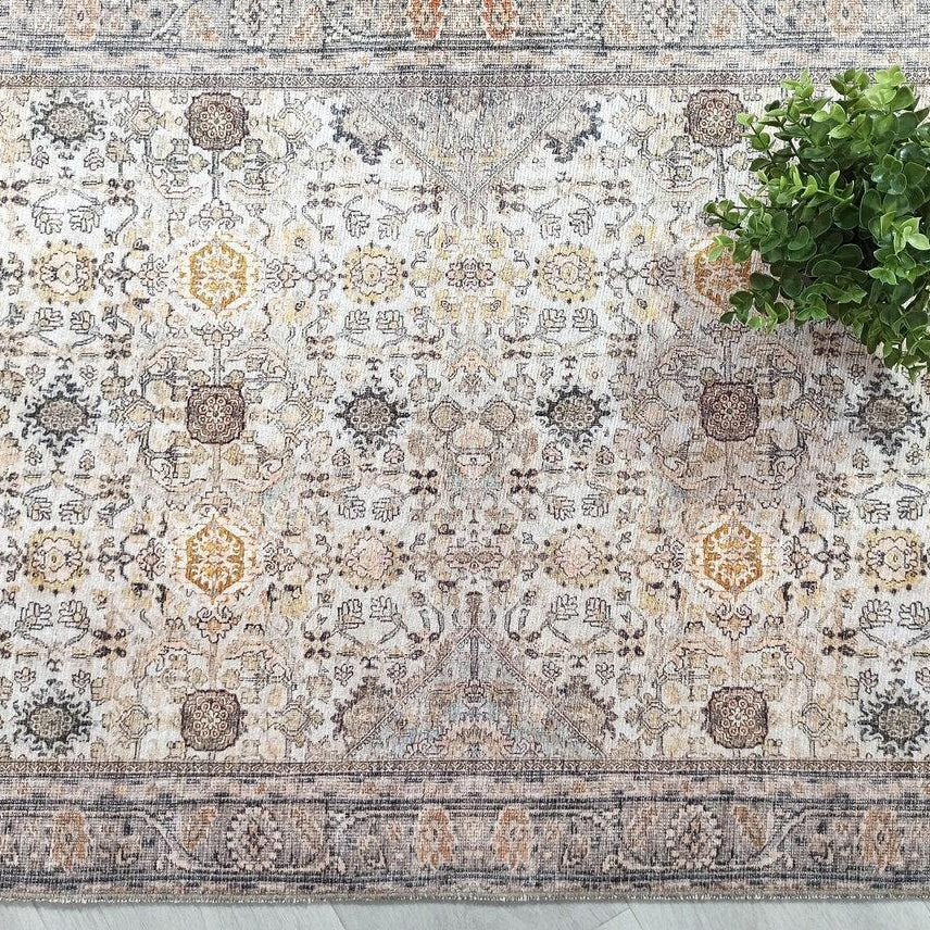 Karta Rug Turkish Vintage Beige Brown Floral Rug