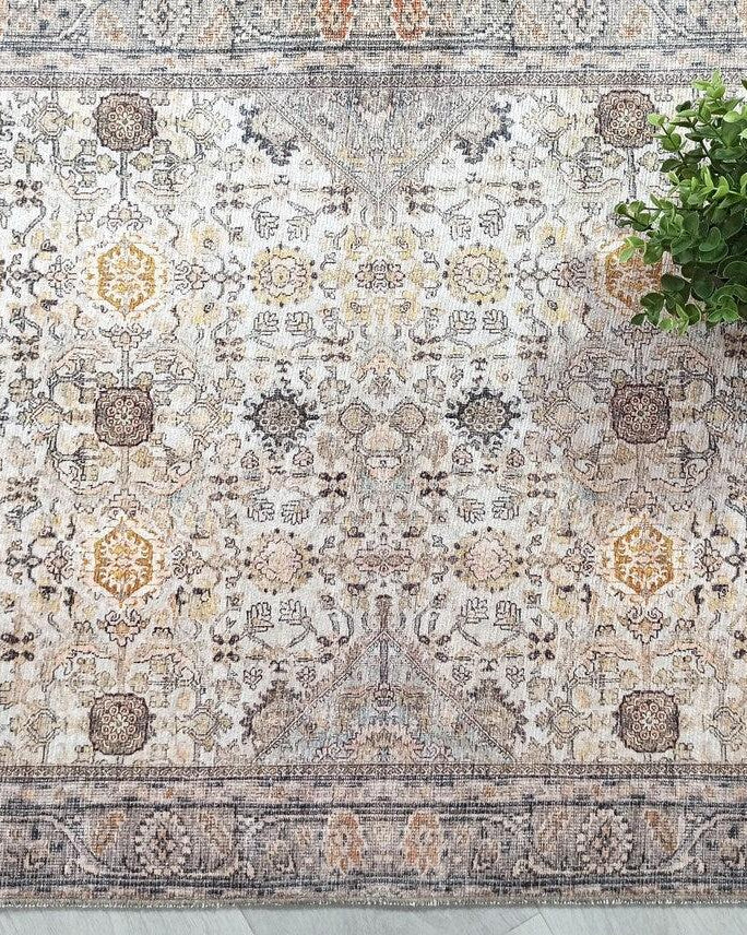 Karta Rug Turkish Vintage Beige Brown Floral Rug