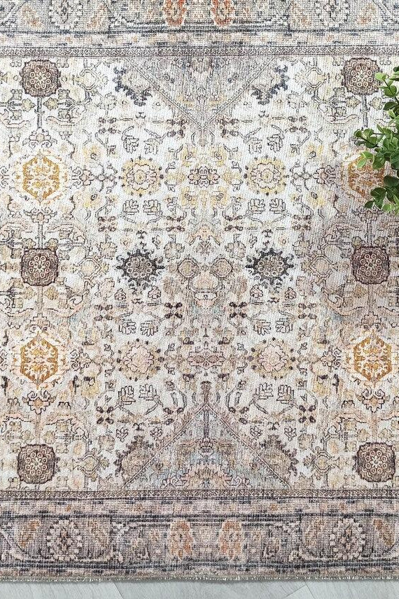 Karta Rug Turkish Vintage Beige Brown Floral Rug