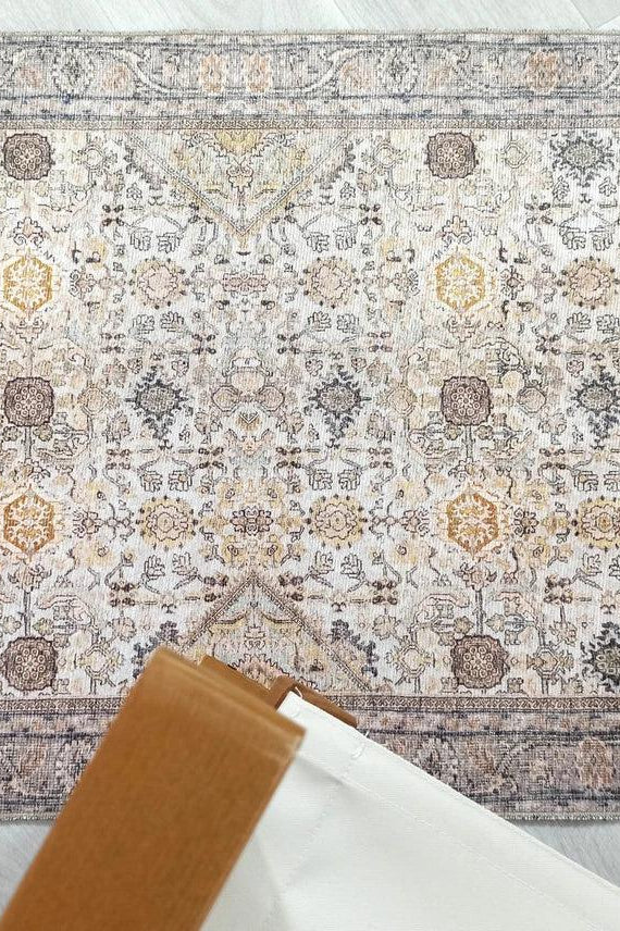 Karta Rug Turkish Vintage Beige Brown Floral Rug