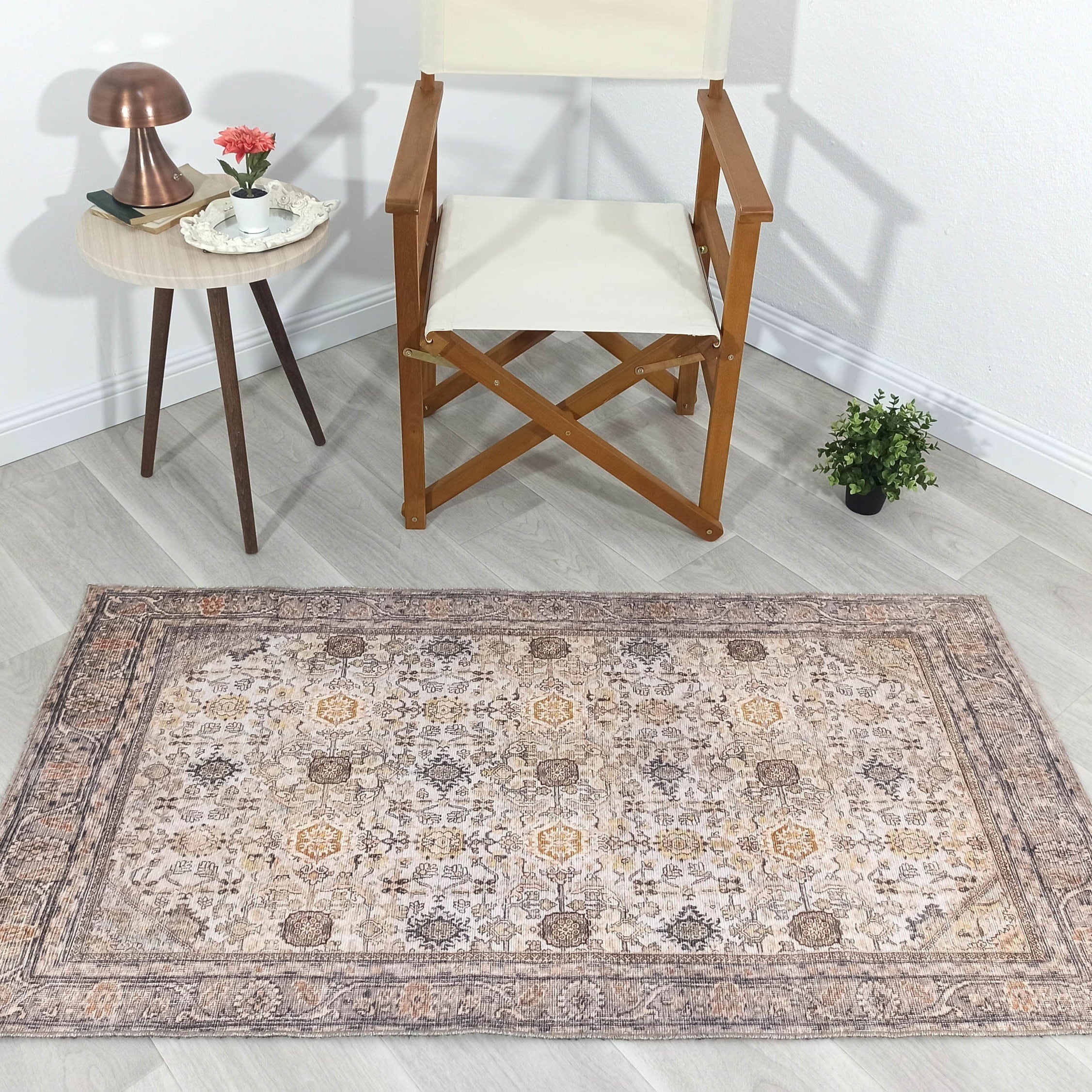 Karta Rug Turkish Vintage Beige Brown Floral Rug
