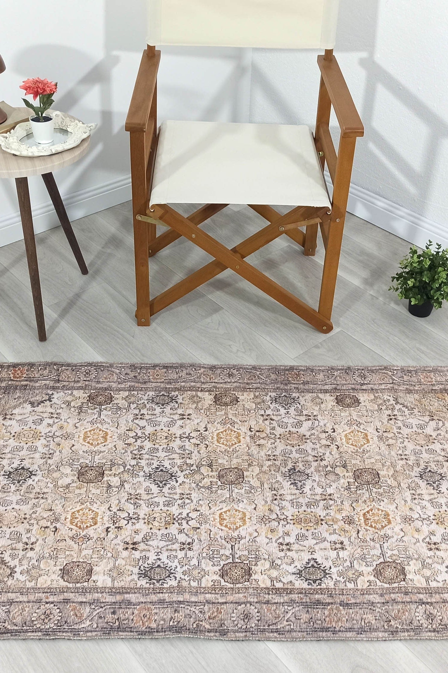 Karta Rug Turkish Vintage Beige Brown Floral Rug