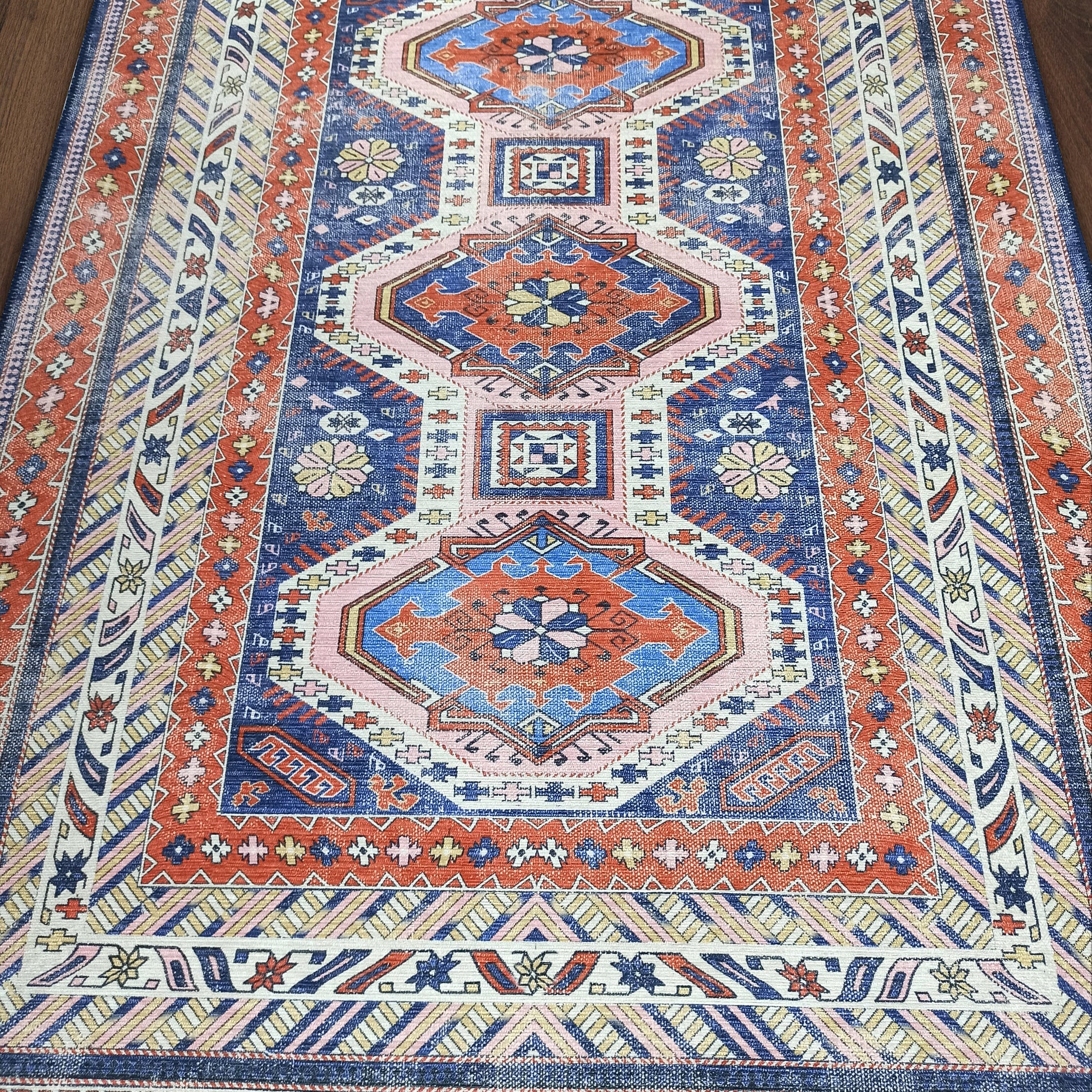 Kazak Vintage Blue Rust Oriental Rug-famerugs-2'x3' ft 60x90cm-fame