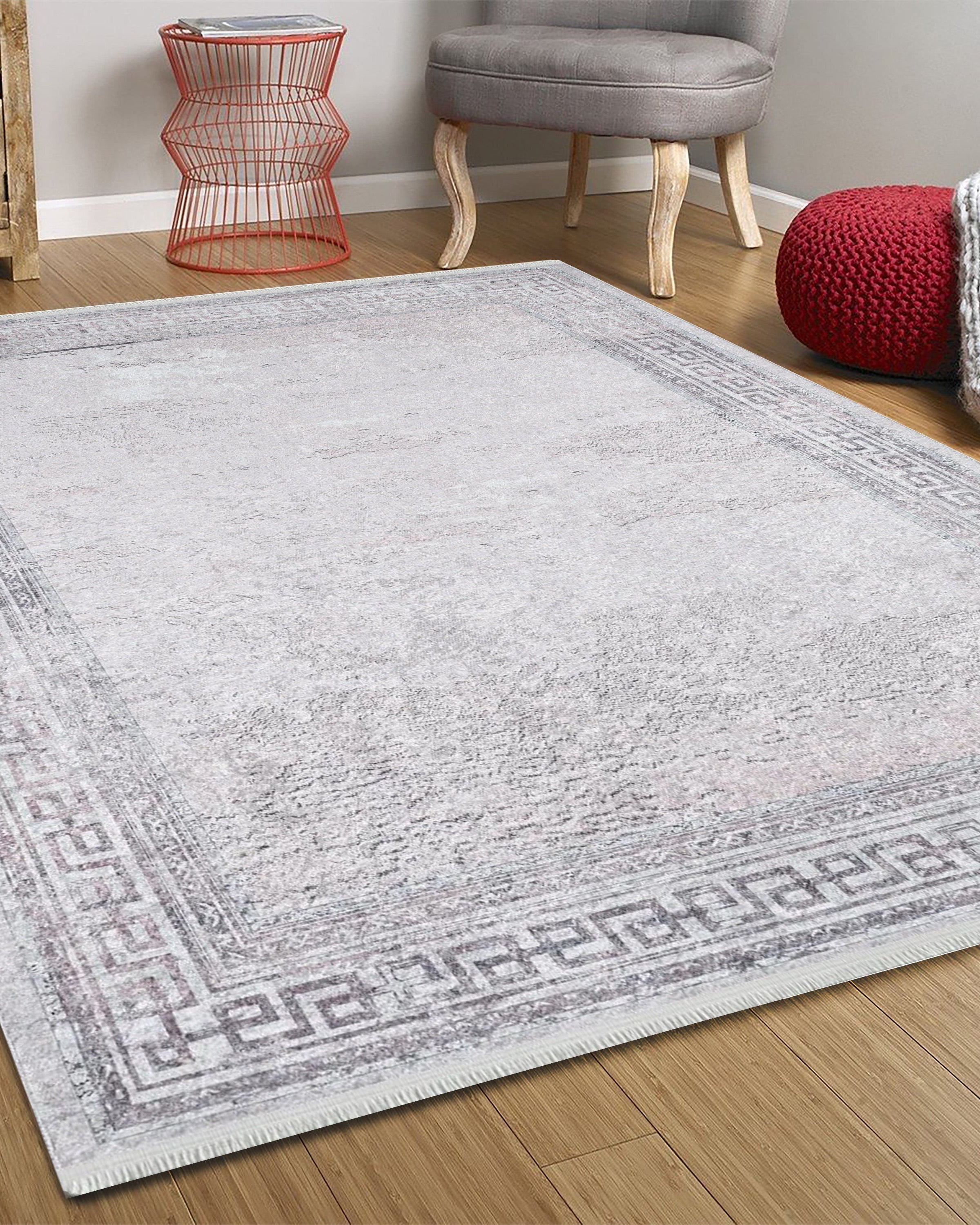 Key Geometric White Light Pink Gray Rug