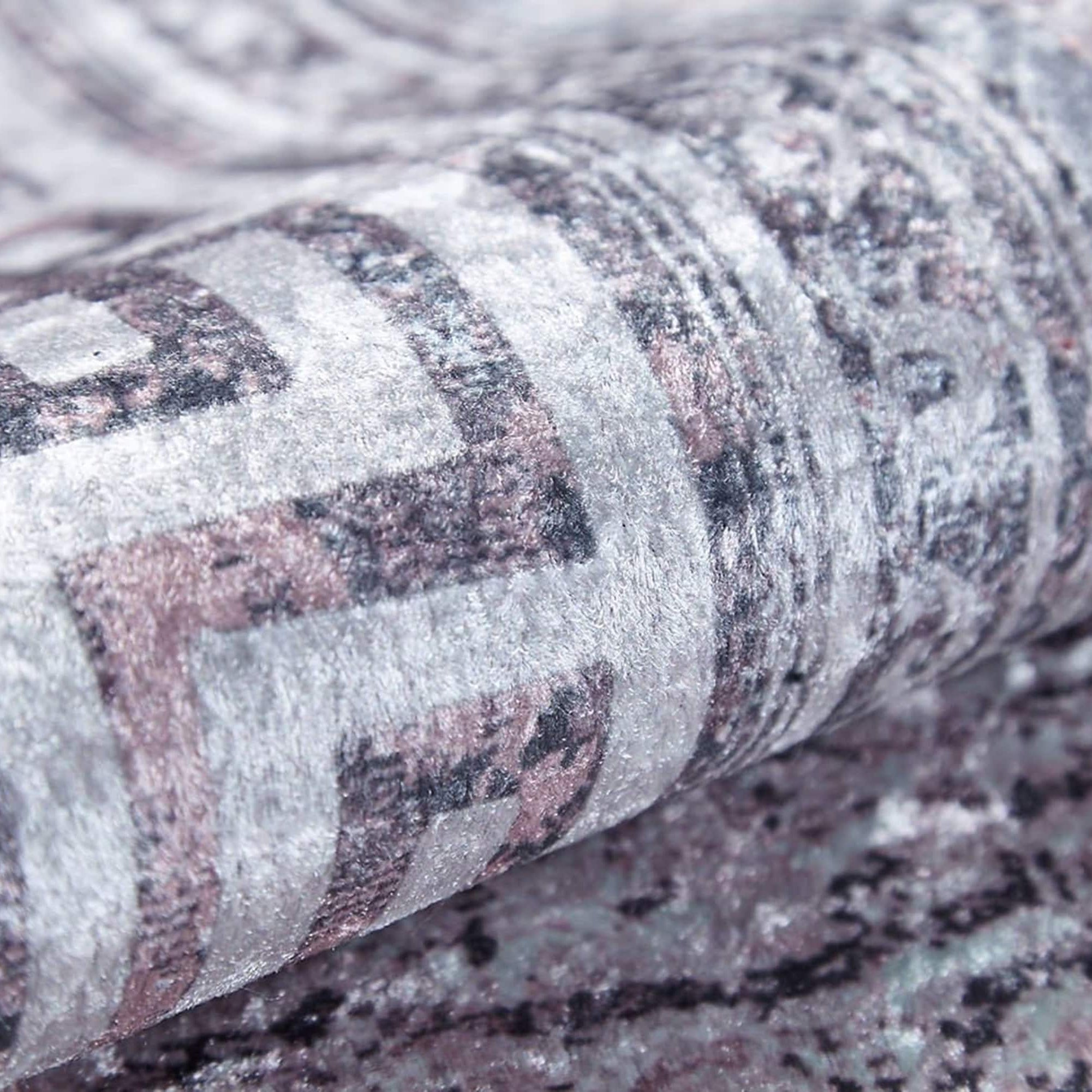 Key Geometric White Light Pink Gray Rug