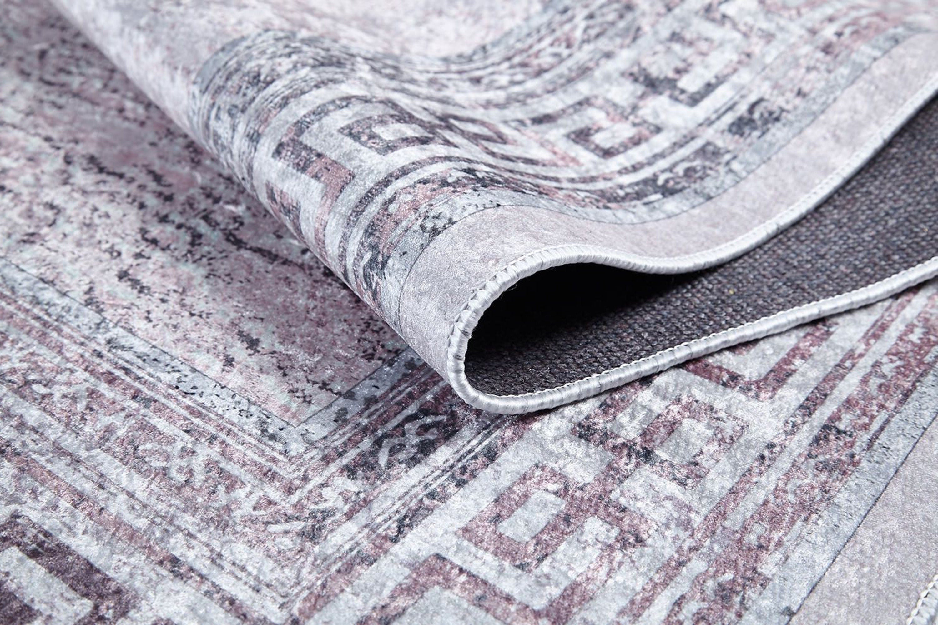 Key Geometric White Light Pink Gray Rug