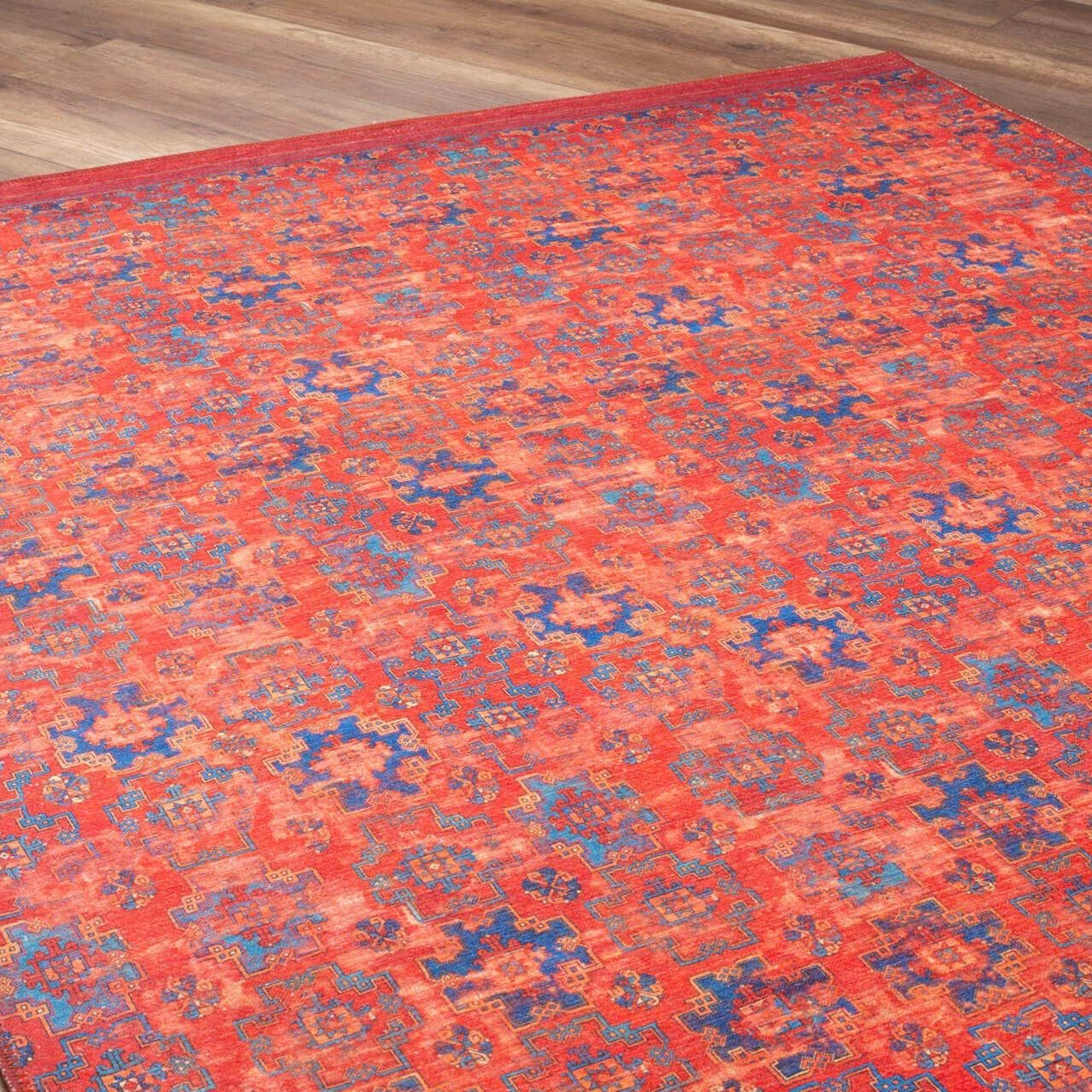 Kiraz Scandinavian Red Coral and Blue Rug