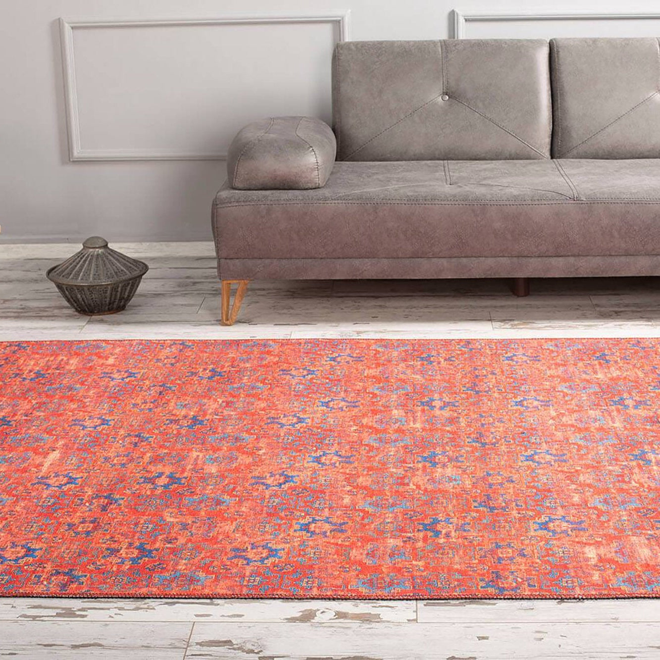 Kiraz Scandinavian Red Coral and Blue Rug