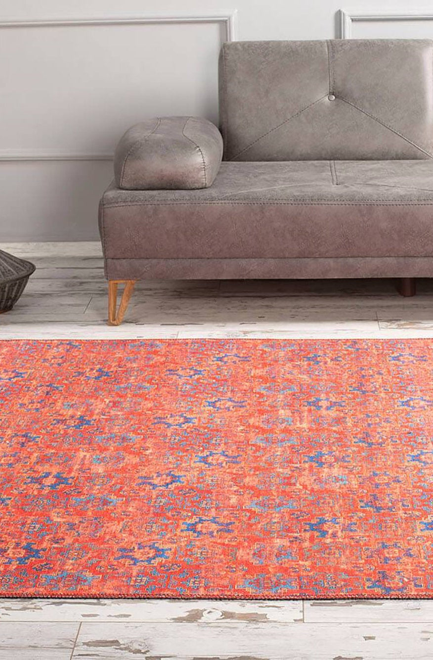 Kiraz Scandinavian Red Coral and Blue Rug