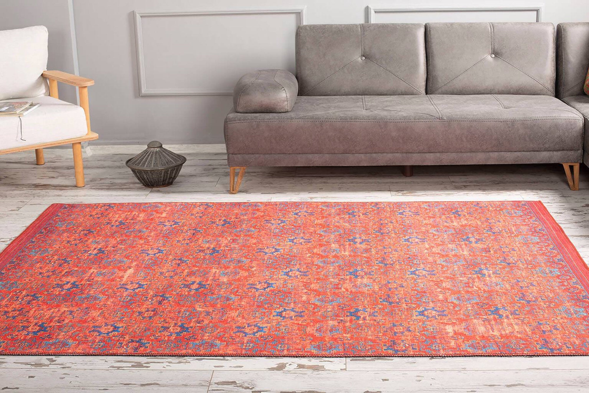 Kiraz Scandinavian Red Coral and Blue Rug