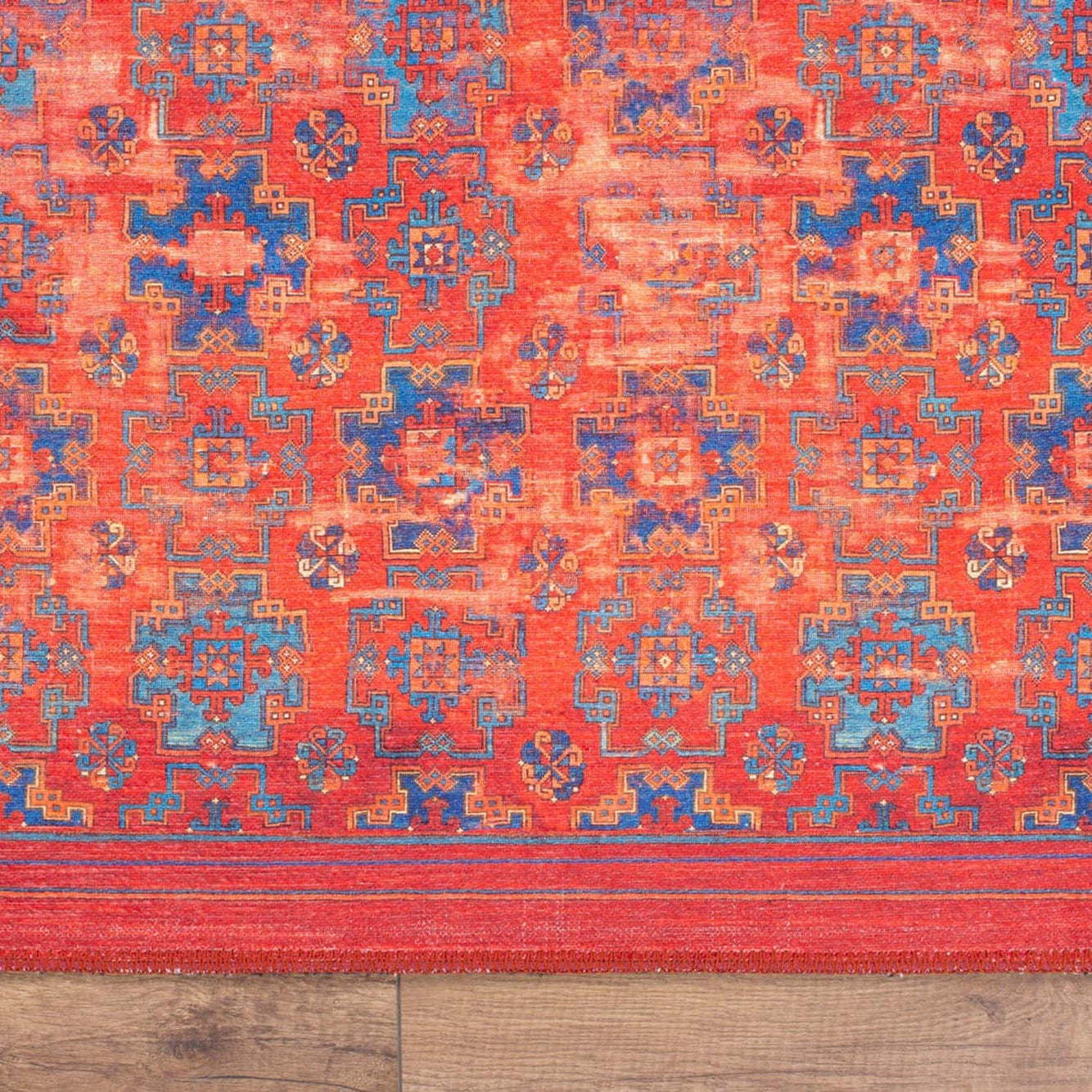Kiraz Scandinavian Red Coral and Blue Rug